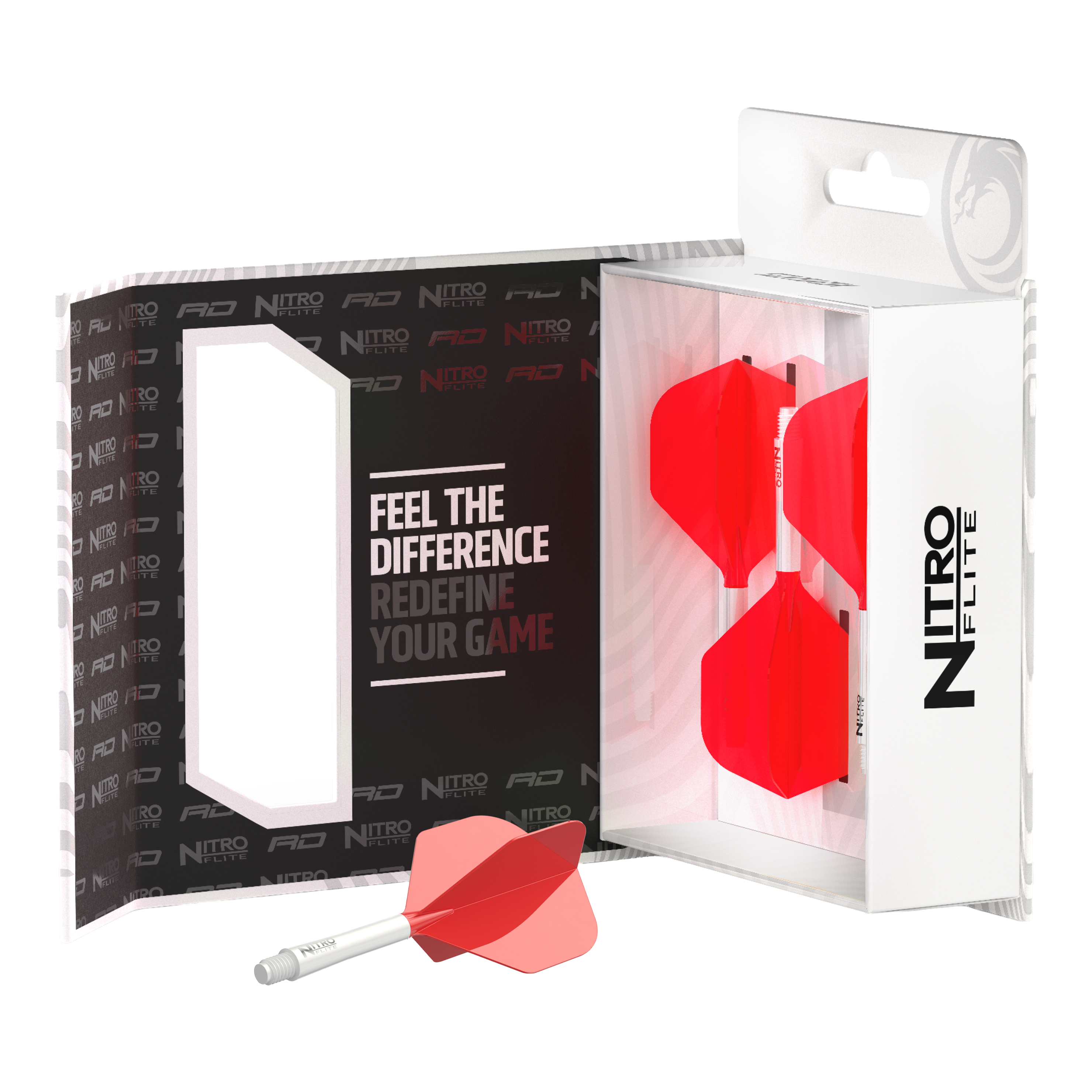 Ailettes Red Dragon Nitroflite - Tige blanche, ailettes rouges n°2 Zu sehen ist das Red Dragon Nitroflite Set mit weißen Schäften und No2 Flights in Rot. Dieses Zubehör ist für hochwertige Dart-Performance konzipiert.