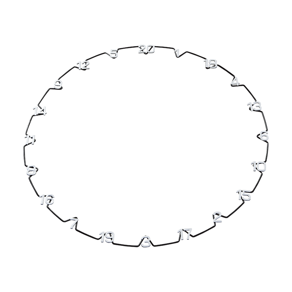 07890_Unicorn_Horizontal_Number_Ring_Zahlenring_4 Das Bild zeigt einen kreisförmigen Zahlenring mit den Zahlen von 1 bis 20. Die Zahlen sind gleichmäßig am Rand des Rings verteilt und durch Linien verbunden.