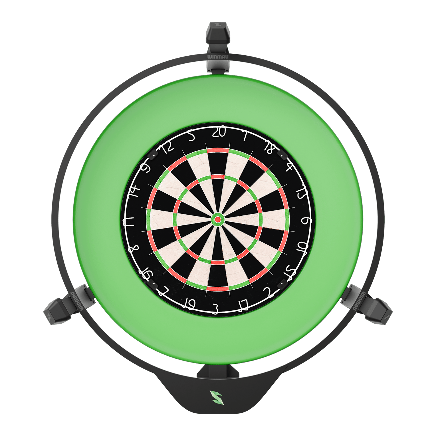 Scolia Home 2 Système de notation électronique automatique 2026 Das Bild zeigt ein elektronisches Punktesystem für Darts, das Scolia Home 2. Es besteht aus einem Dartboard mit einem leuchtenden grünen Ring rundherum.
