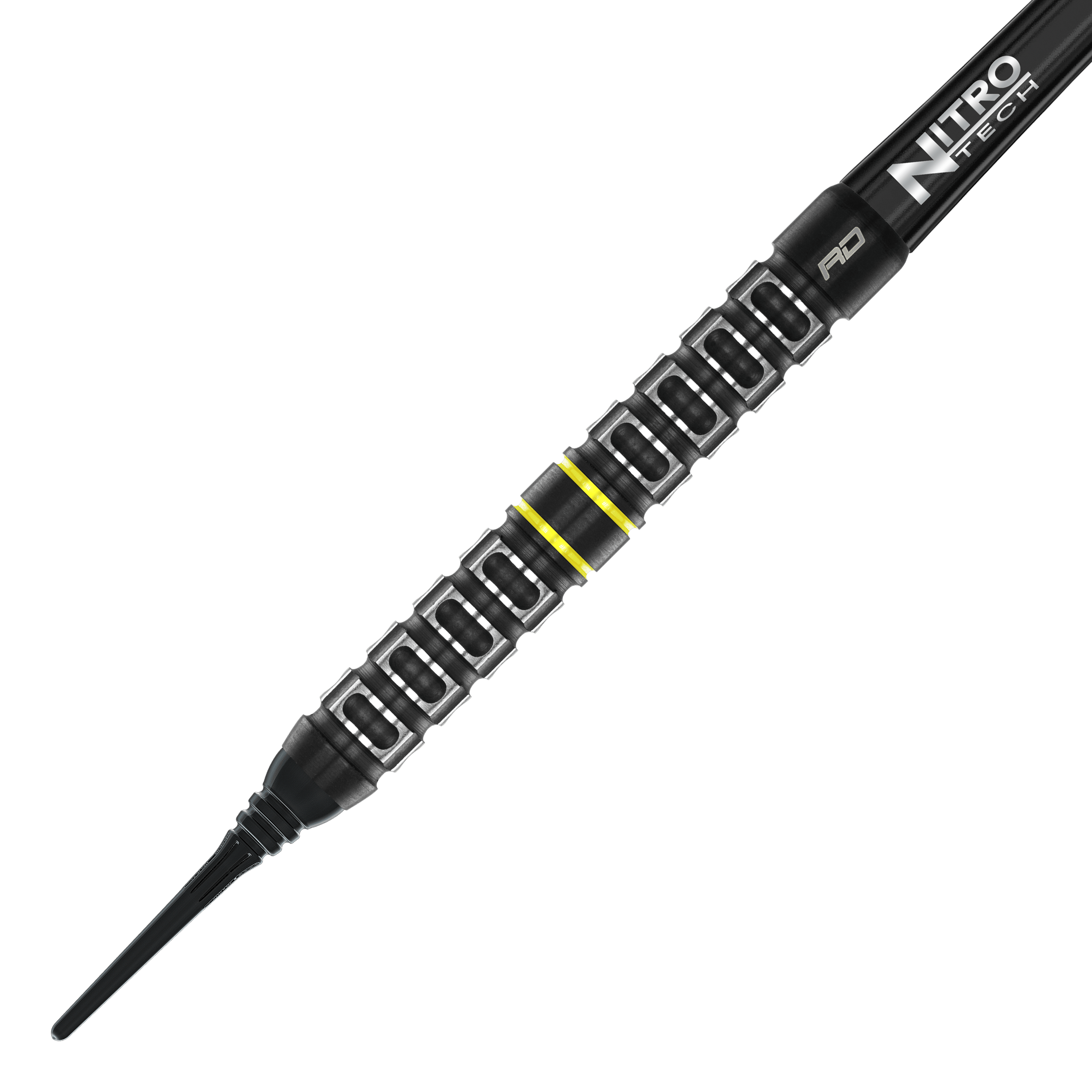 Fléchettes souples parallèles Red Dragon Astraeus Q4X - 20 g Dies ist ein Red Dragon Astraeus Q4X Parallel Softdart mit einem Gewicht von 20g. Der Dart hat ein schwarzes Design mit gelben Akzenten und einer markanten Griffstruktur.