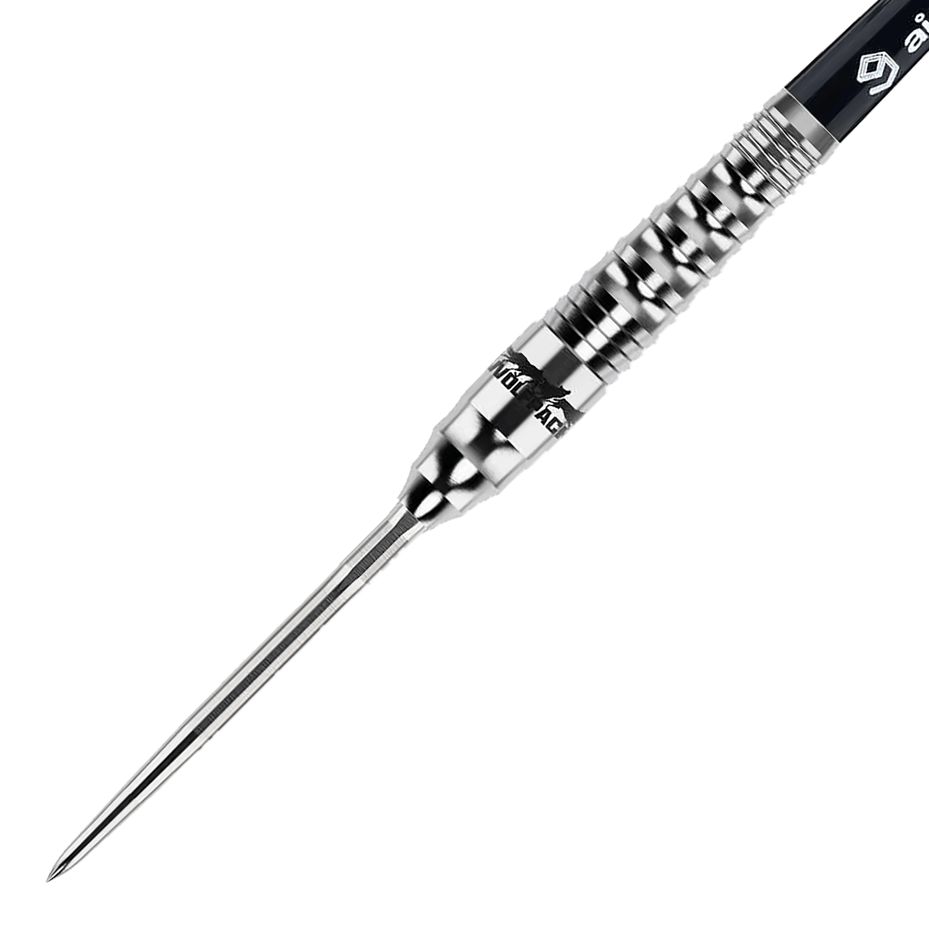 Fléchettes en acier Caliburn Wolfpack W3 - 21 g Das Bild zeigt einen Caliburn Wolfpack W3 Steeldart mit einem Gewicht von 21 Gramm. Der Dartpfeil ist silberfarben und hat eine strukturierte Griffzone für besseren Halt.