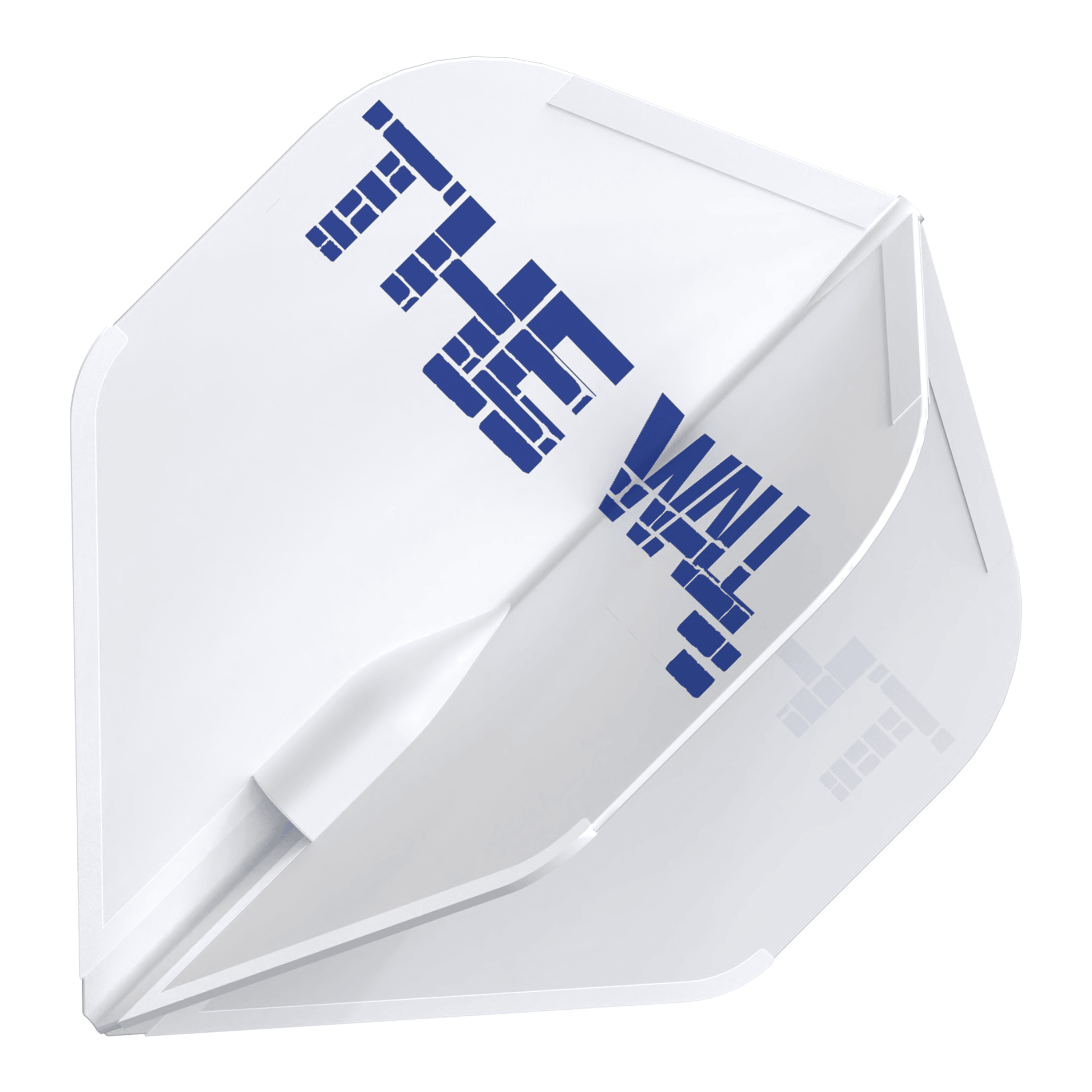 Vols L-Style Martin Schindler Blanc L1EZ Das Bild zeigt ein weißes Dart-Flight mit dem blauen Schriftzug "THE WALL". Es handelt sich um das Produkt "L-Style Martin Schindler Weiß L1EZ Flights".