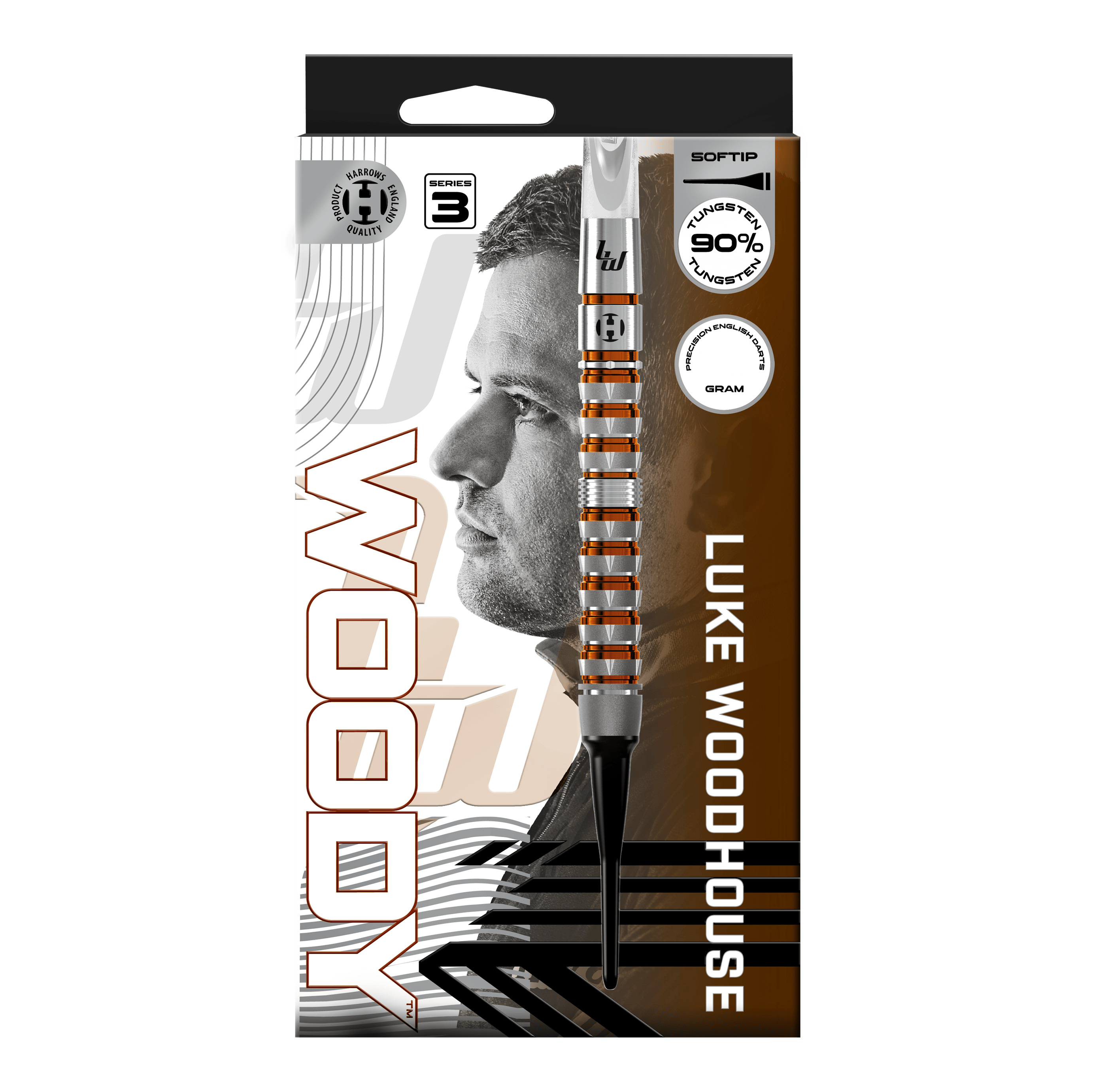Fléchettes souples Luke Woodhouse série 3 de Harrow - 18 g Hier ist das Produkt Harrows Luke Woodhouse Series 3 Softdarts - 18g zu sehen. Das Foto stellt die Softdarts in der 18-Gramm-Ausführung dar.