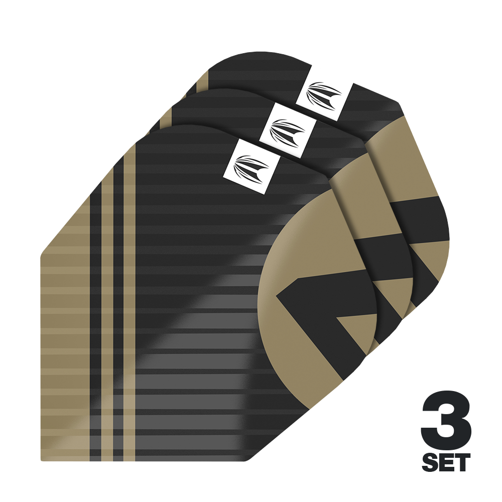 Ailettes Target Pro Ultra Chicane noires No6 - 3 jeux Das Bild zeigt die "Target Pro Ultra Chicane Black No6 Flights" in einem schwarz-goldenen Design. Es sind insgesamt 3 Sets der Flights abgebildet.