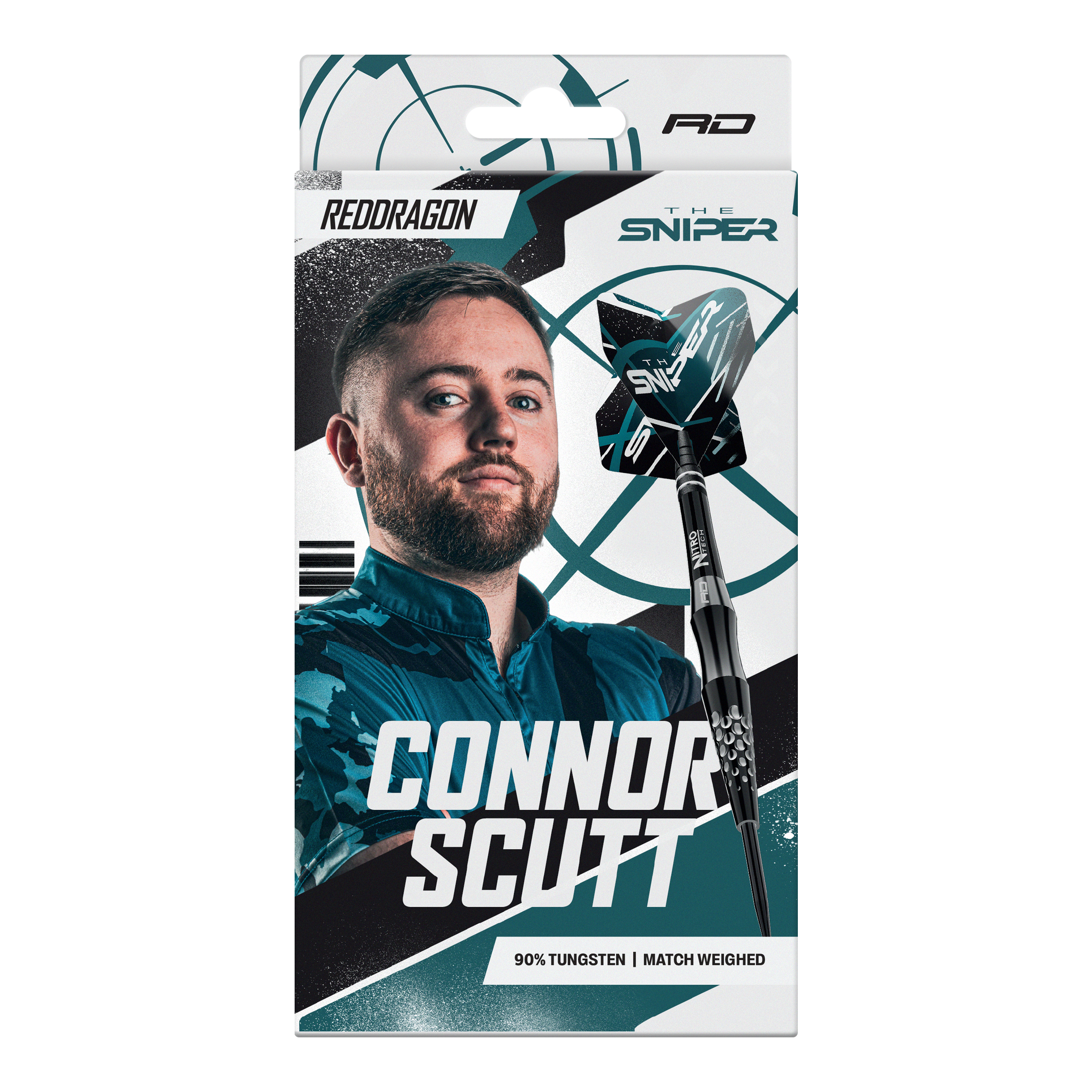 Gezeigt wird das Produkt Red Dragon Connor Scutt The Sniper Steeldarts - 22g. Die Steeldarts sind robust und perfekt ausbalanciert.