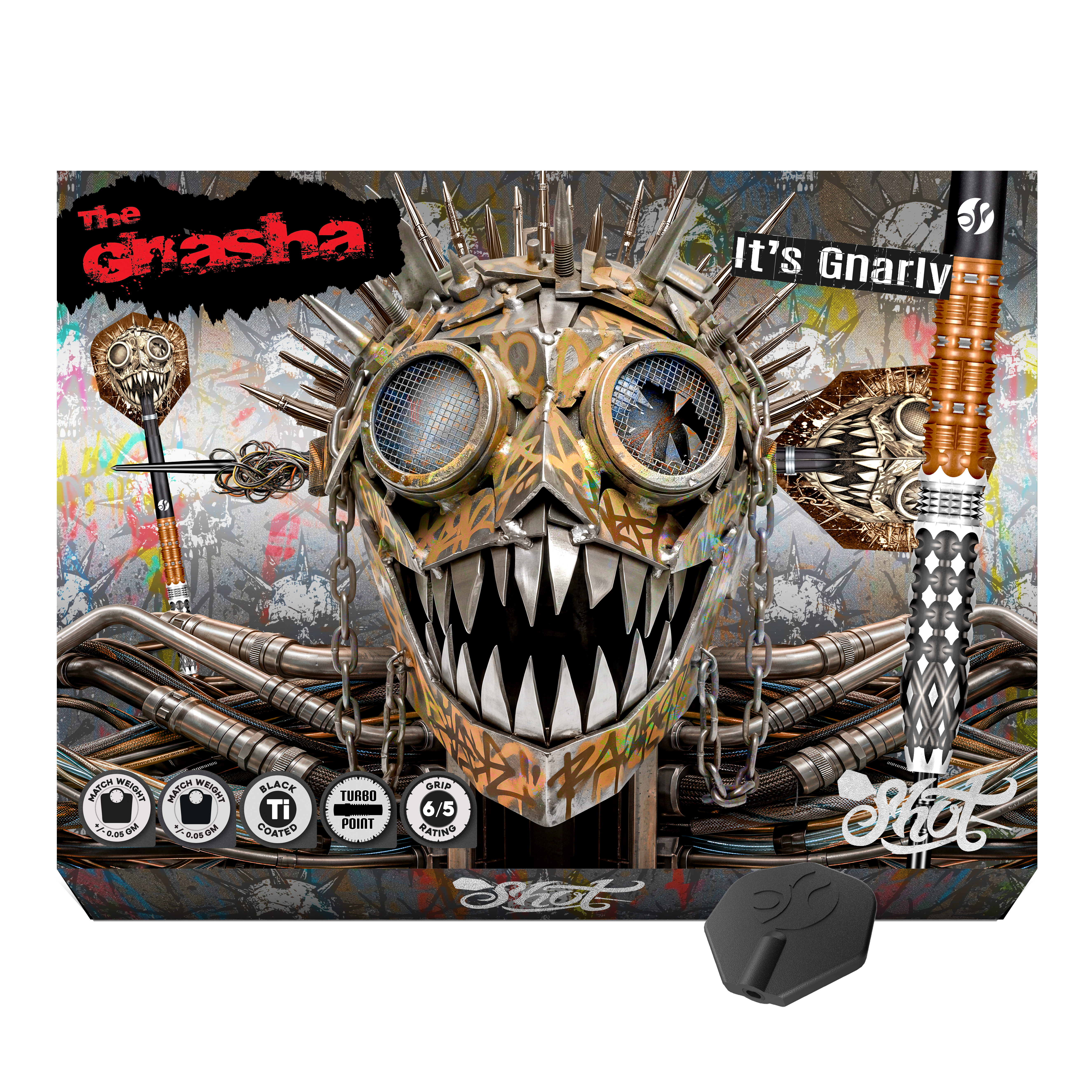 Fléchettes en acier Shot Gnarly Gnasha Turbo Point - 23 g Zu sehen ist ein weiterer Blickwinkel auf die Shot Gnarly Gnasha Turbo Point Steeldarts mit 23g. Die Darts bieten einen guten Halt und eine optimale Balance.