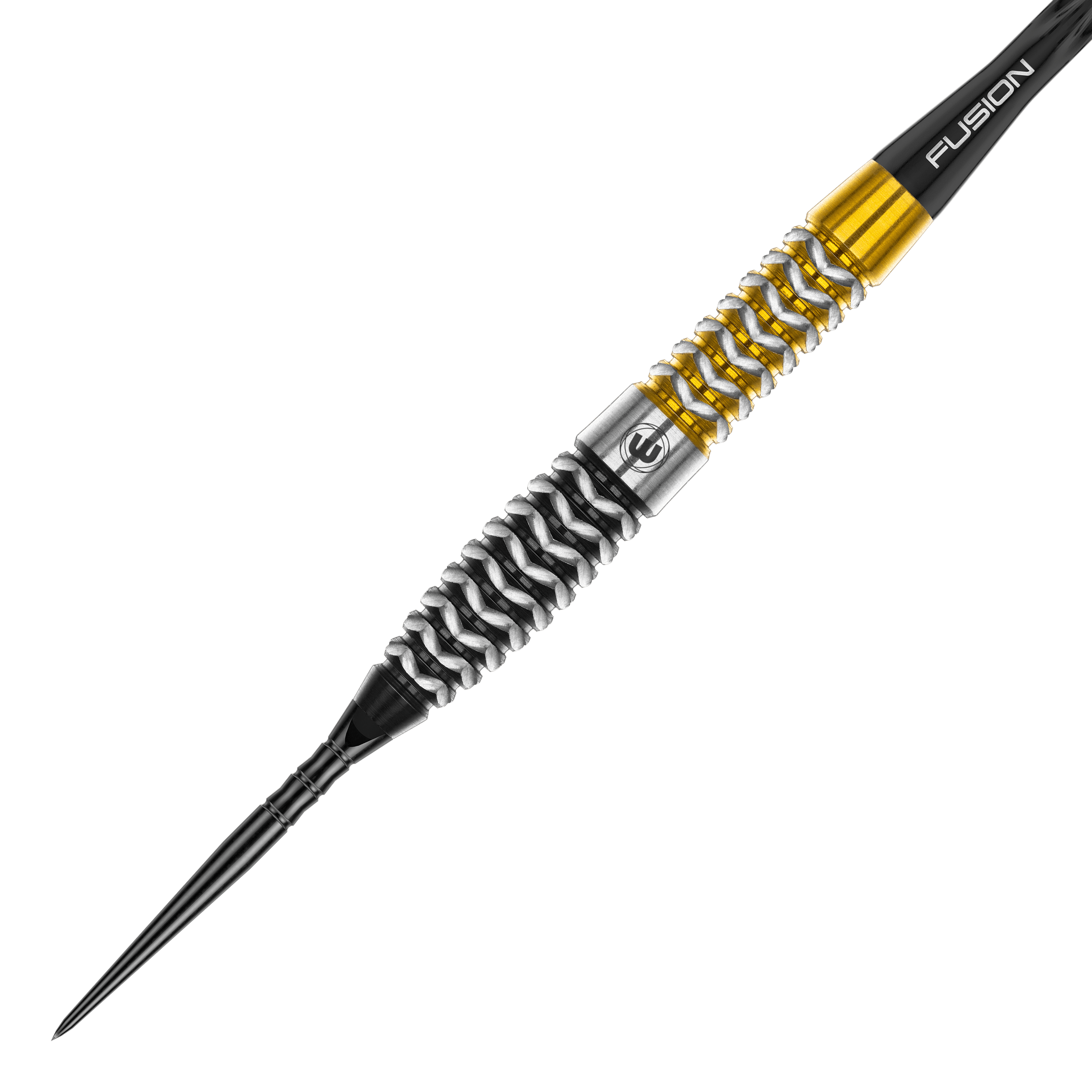 Abgebildet ist ein Winmau Exion Torpedo Switch Point Steeldart. Zu sehen ist der Dartpfeil aus einer anderen Perspektive.