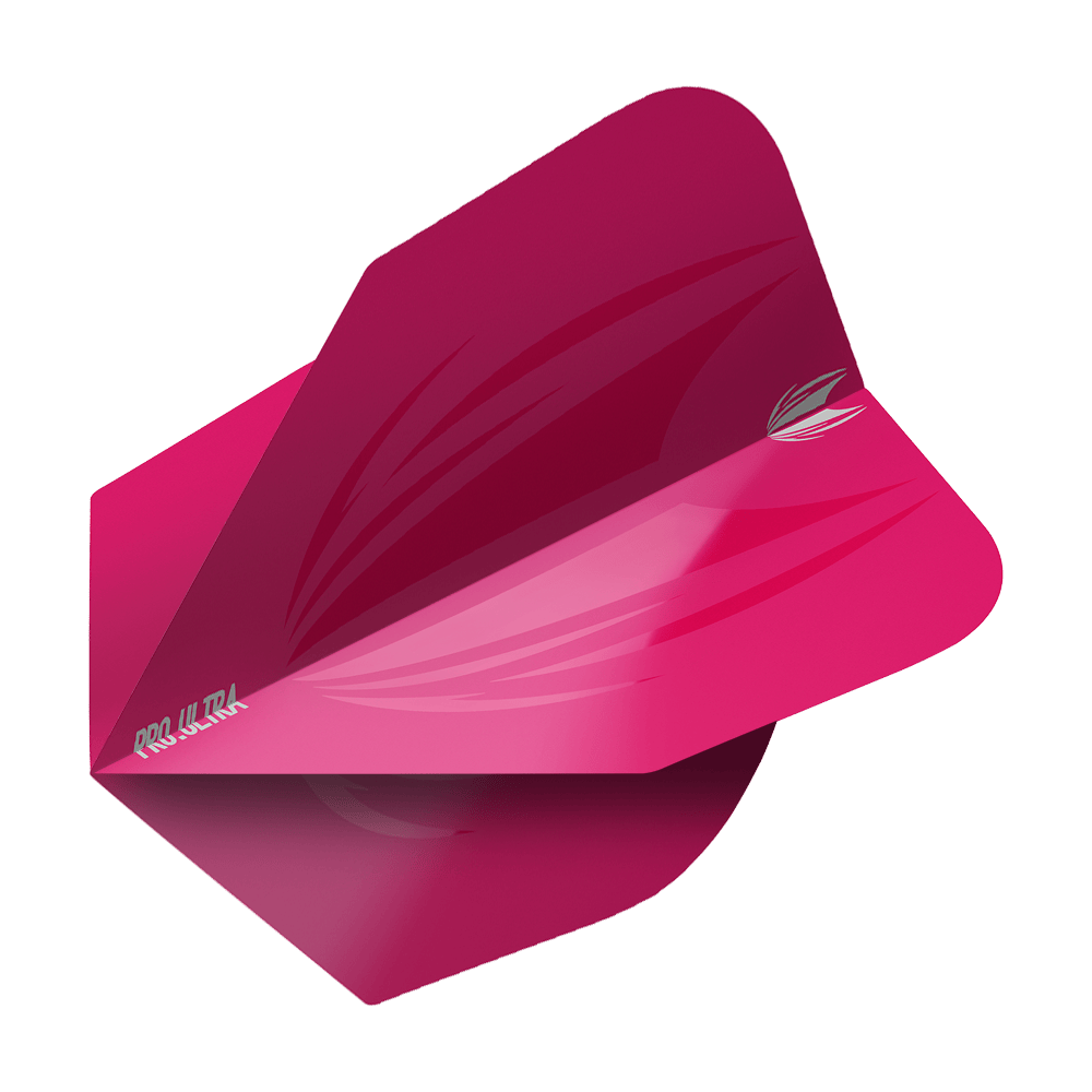 TG419_Target_ProUltra_ID_Pink_No6_Flights_2 Das Bild zeigt ein Dart-Flight in leuchtendem Pink mit dem Namen "Target ProUltra ID Pink No6 Flights". Das Flight hat ein modernes Design mit glänzenden Akzenten und einem kleinen Logo auf der Seite.