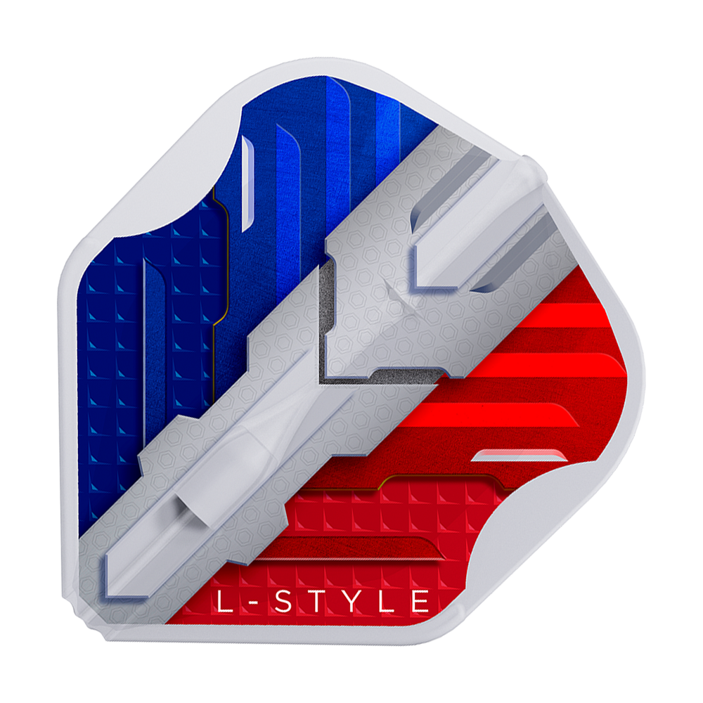 Vols L-Style V-Series V1 Type B France Blanc Transparent L1EZ Das Bild zeigt ein Dartflight mit den Farben der französischen Flagge in Blau, Weiß und Rot. Unten steht der Schriftzug "L-STYLE".