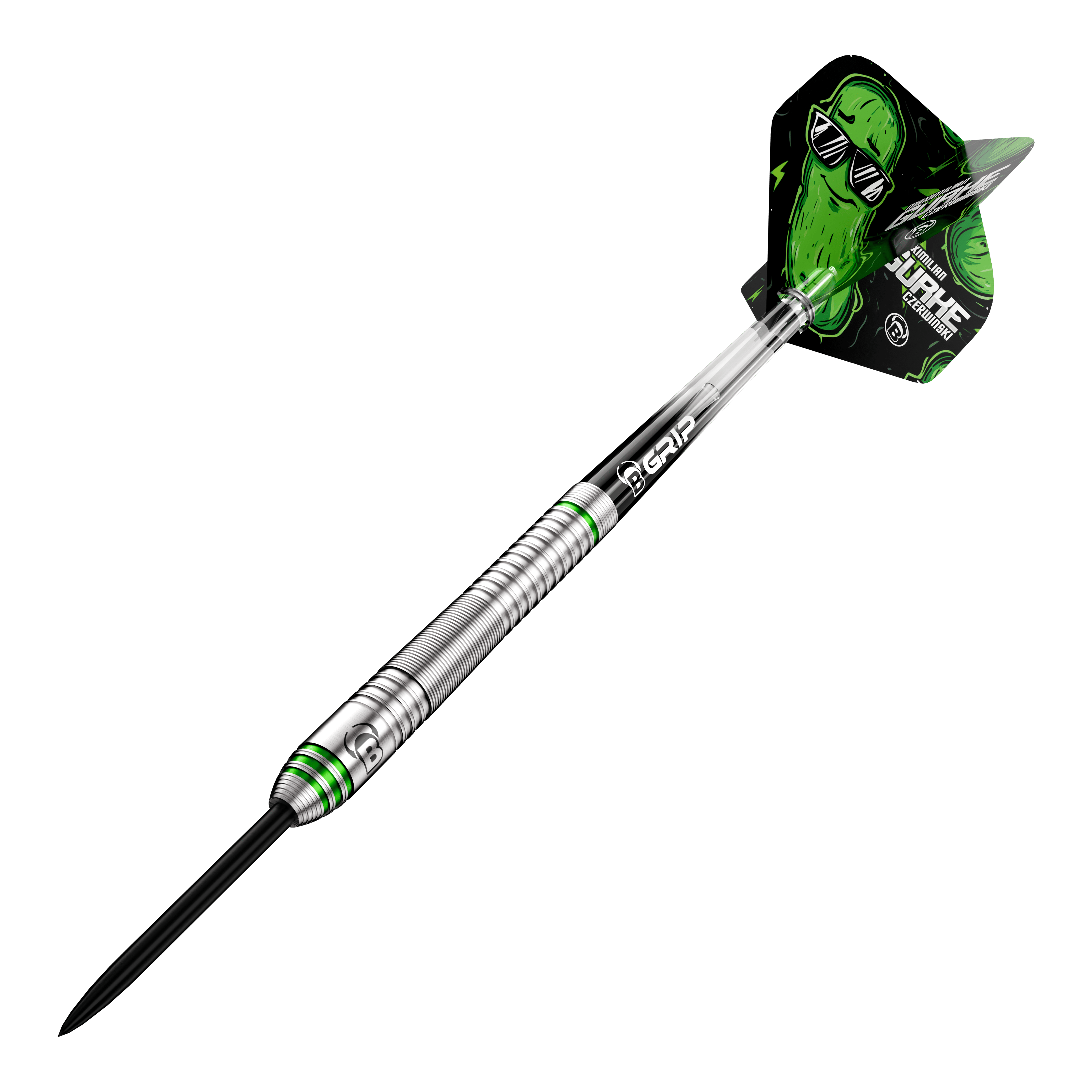 Bulls Max Czerwinski Gurke Steeldarts mit 23 Gramm Gewicht. Die Abbildung präsentiert das Produkt aus einem anderen Blickwinkel.
