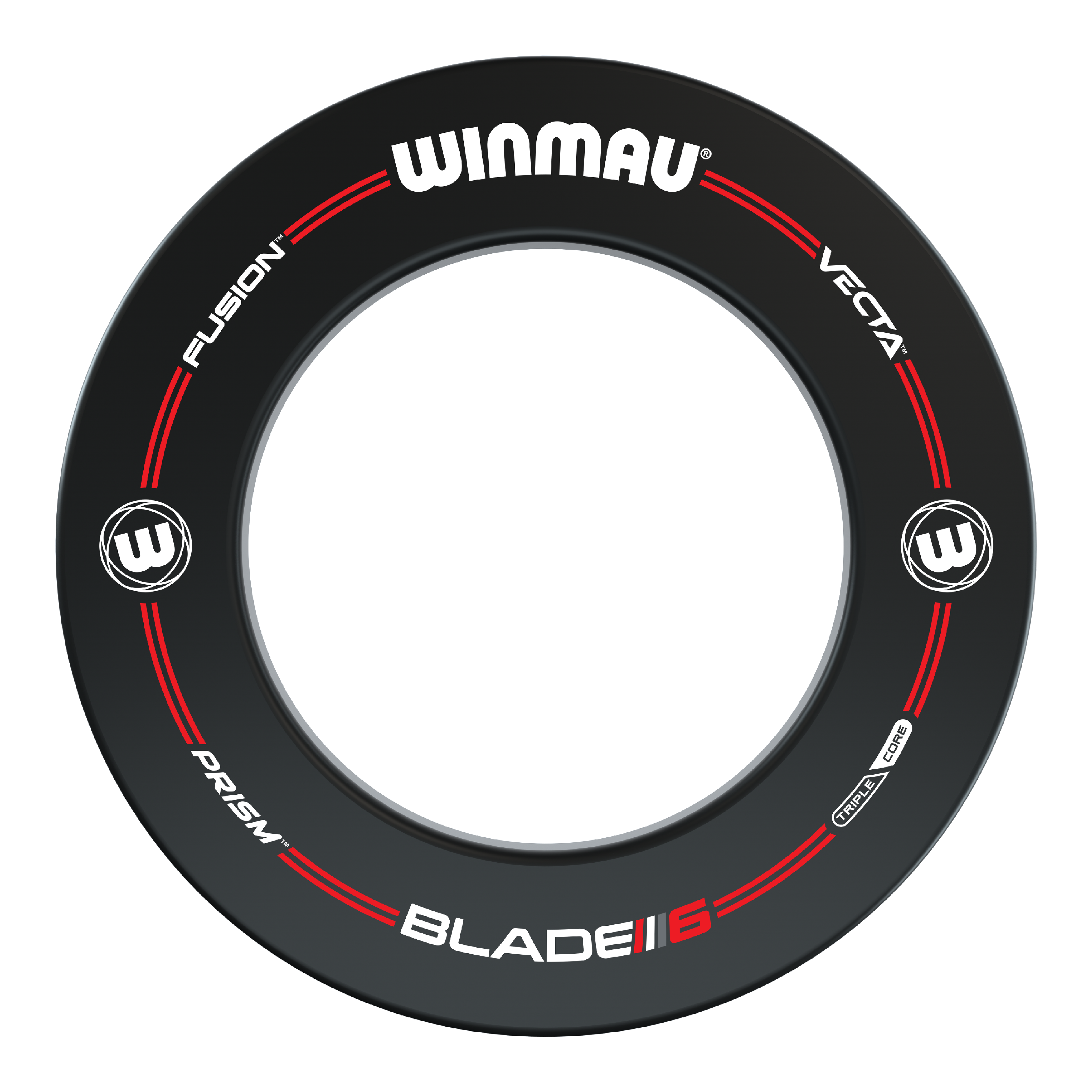 ENSEMBLE Winmau Plasma LED éclairage et surround Das Bild zeigt das Produkt "Winmau Plasma LED Beleuchtung und Surround Bundle". Es handelt sich um einen runden Dartboard-Surround mit LED-Beleuchtung und dem Winmau-Logo.