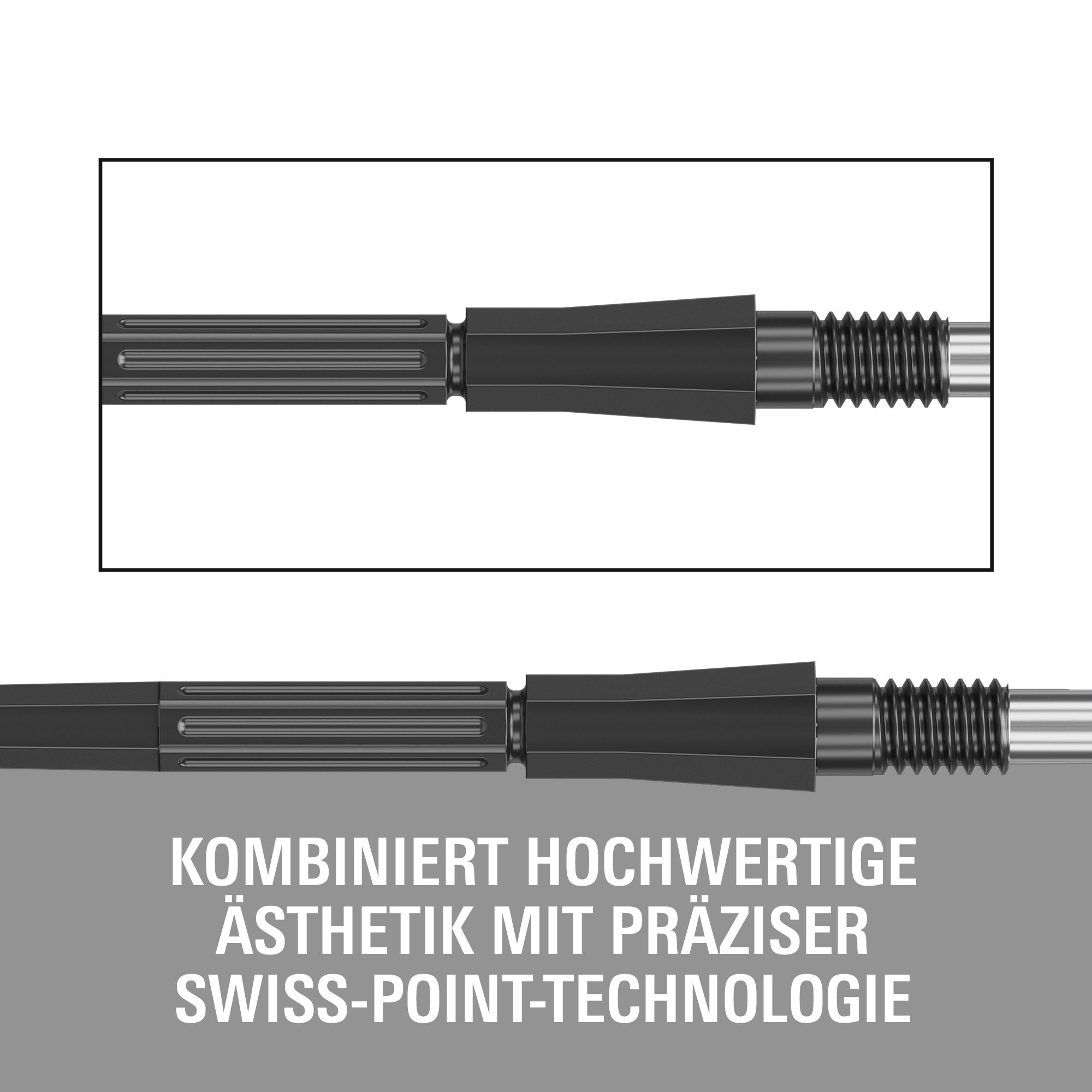 Pointes de fléchettes en acier Target Elysian Archetype 43 Swiss Point - Noires Das Bild zeigt die Target Elysian Archetype 43 Swiss Point Steeldartspitzen in Schwarz. Die Spitzen sind speziell für Dartspieler entworfen.