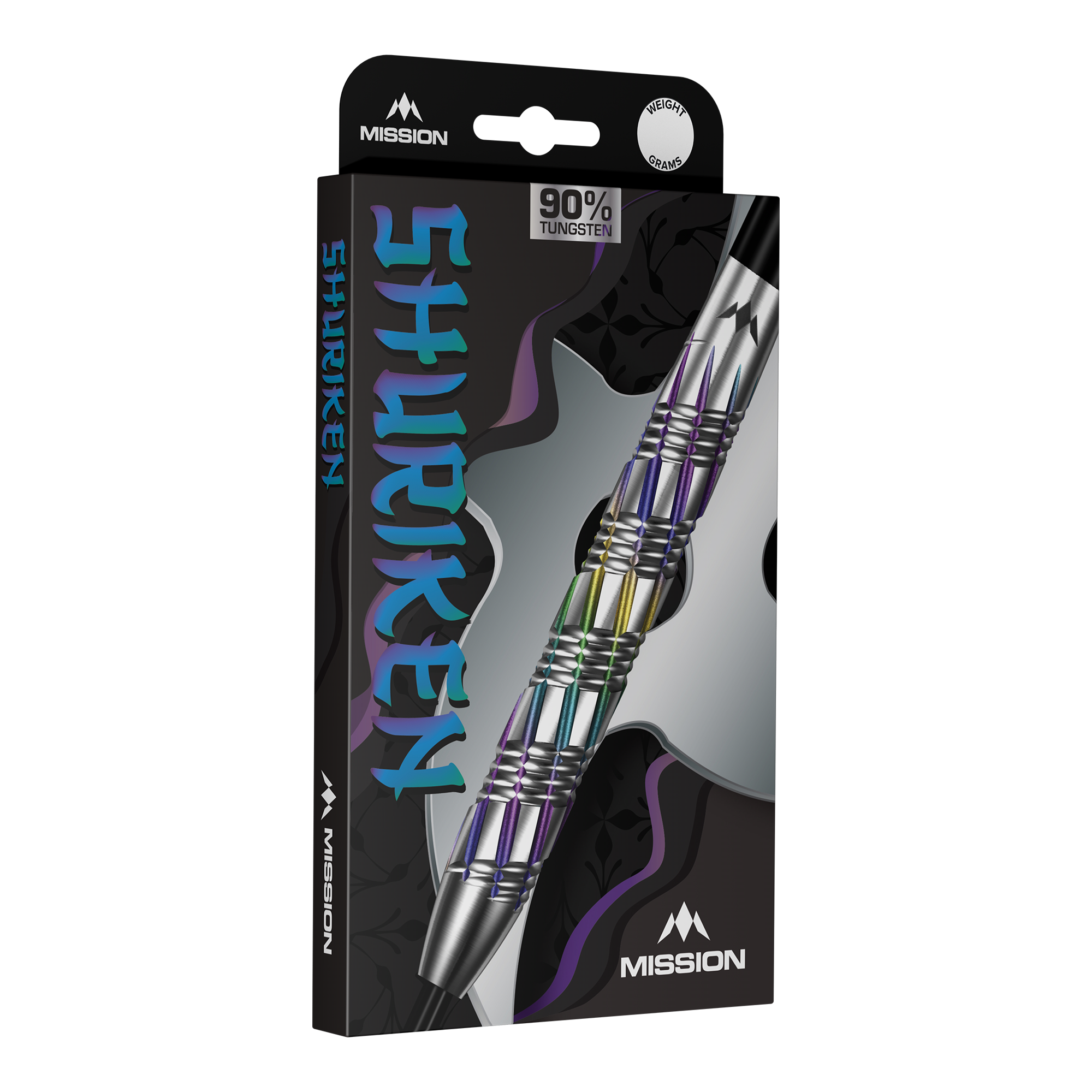 Auf dem Bild sind Mission Shuriken Steeldarts zu sehen. Das Foto zeigt die Steeldarts aus einer anderen Perspektive.