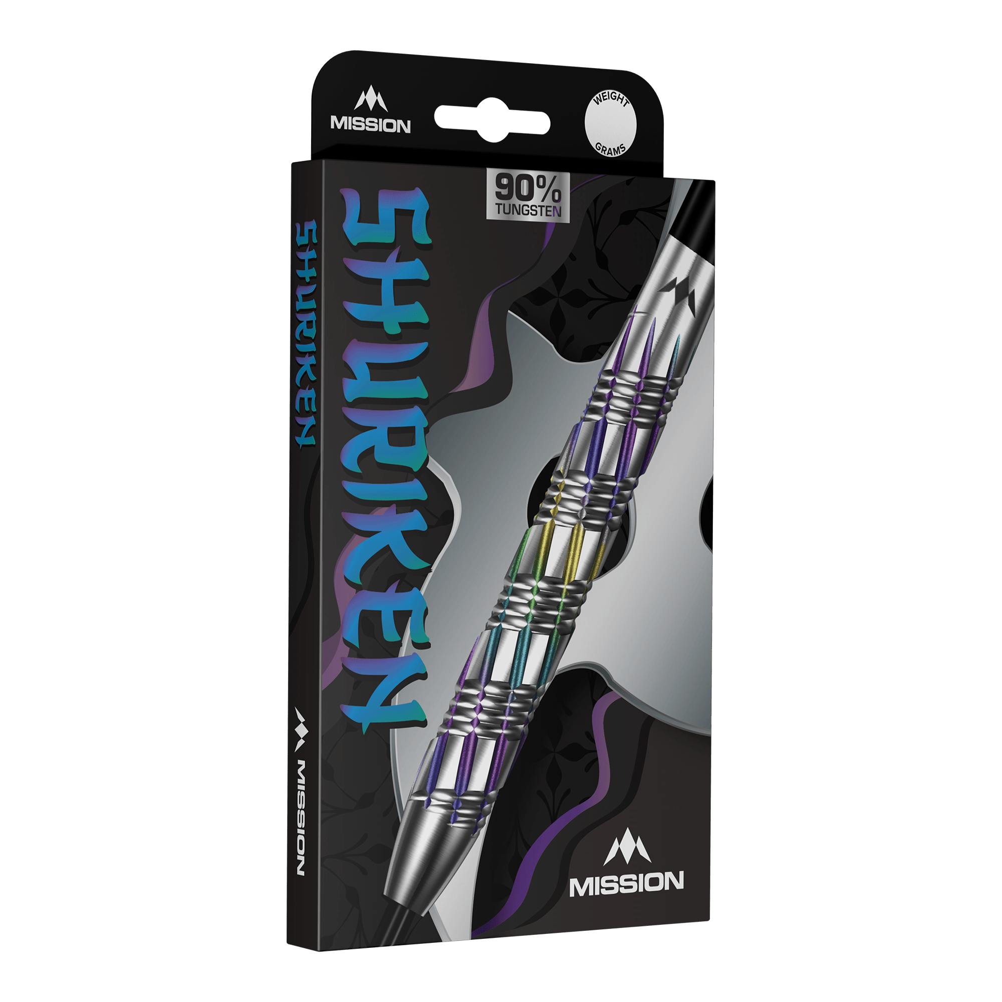 Fléchettes en acier Mission Shuriken Auf dem Bild sind Mission Shuriken Steeldarts zu sehen. Das Foto zeigt die Steeldarts aus einer anderen Perspektive.