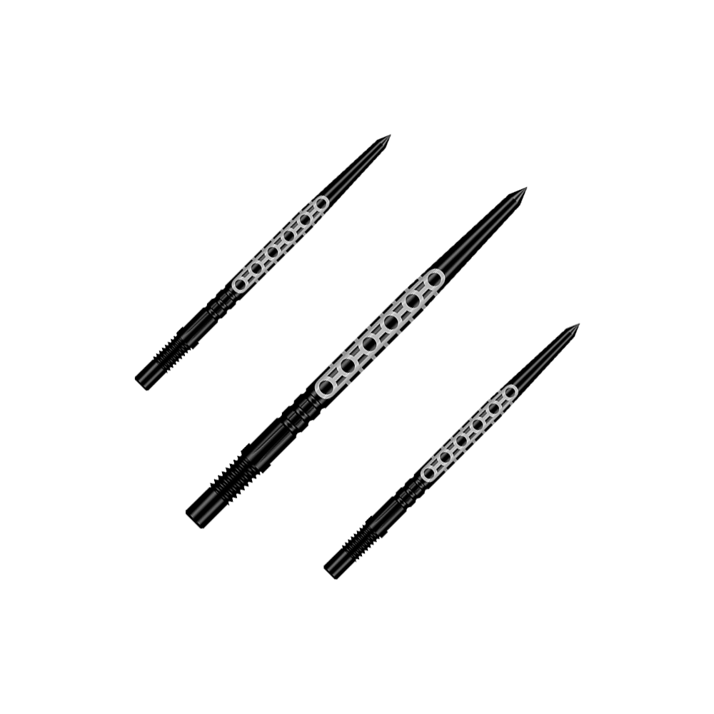 Pointes de fléchettes Shot Turbo Point Goths - Noires Ein Set aus mehreren schwarzen Dartspitzen ist zu sehen. Die Spitzen eignen sich für verschiedene Dartpfeile.