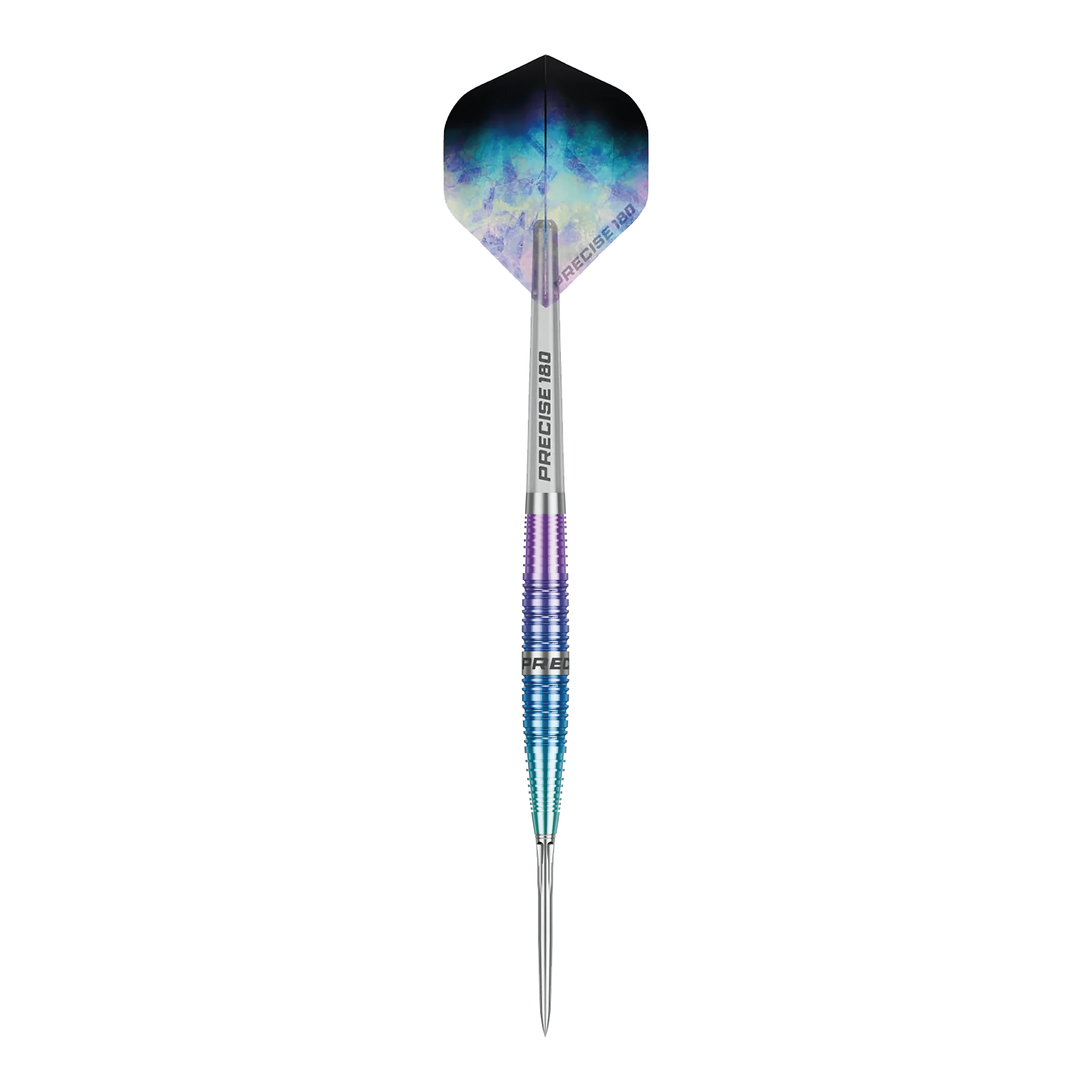 Fléchettes en acier Precise 180 Northern Lights Abgebildet ist ein einzelner Precise 180 Northern Lights Steeldart. Der Dartpfeil hebt sich klar vom Hintergrund ab.