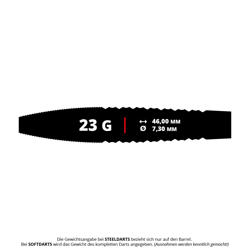 Mission Rhodon Steeldarts - 23g ist das gezeigte Produkt. Die Steeldarts haben ein Gewicht von 23g und sind für Turniere geeignet.