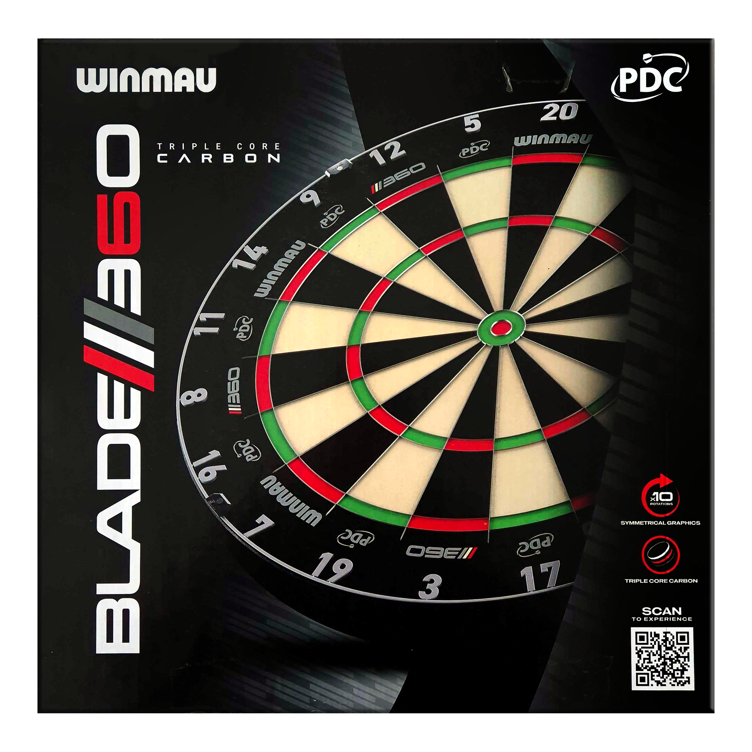 Cible de fléchettes en acier Winmau Blade 6 Triple Core 360 Das Bild zeigt ein Dartboard. Der Dateiname lautet '3060_Winmau_Blade_360_Steeldartboard_5'.