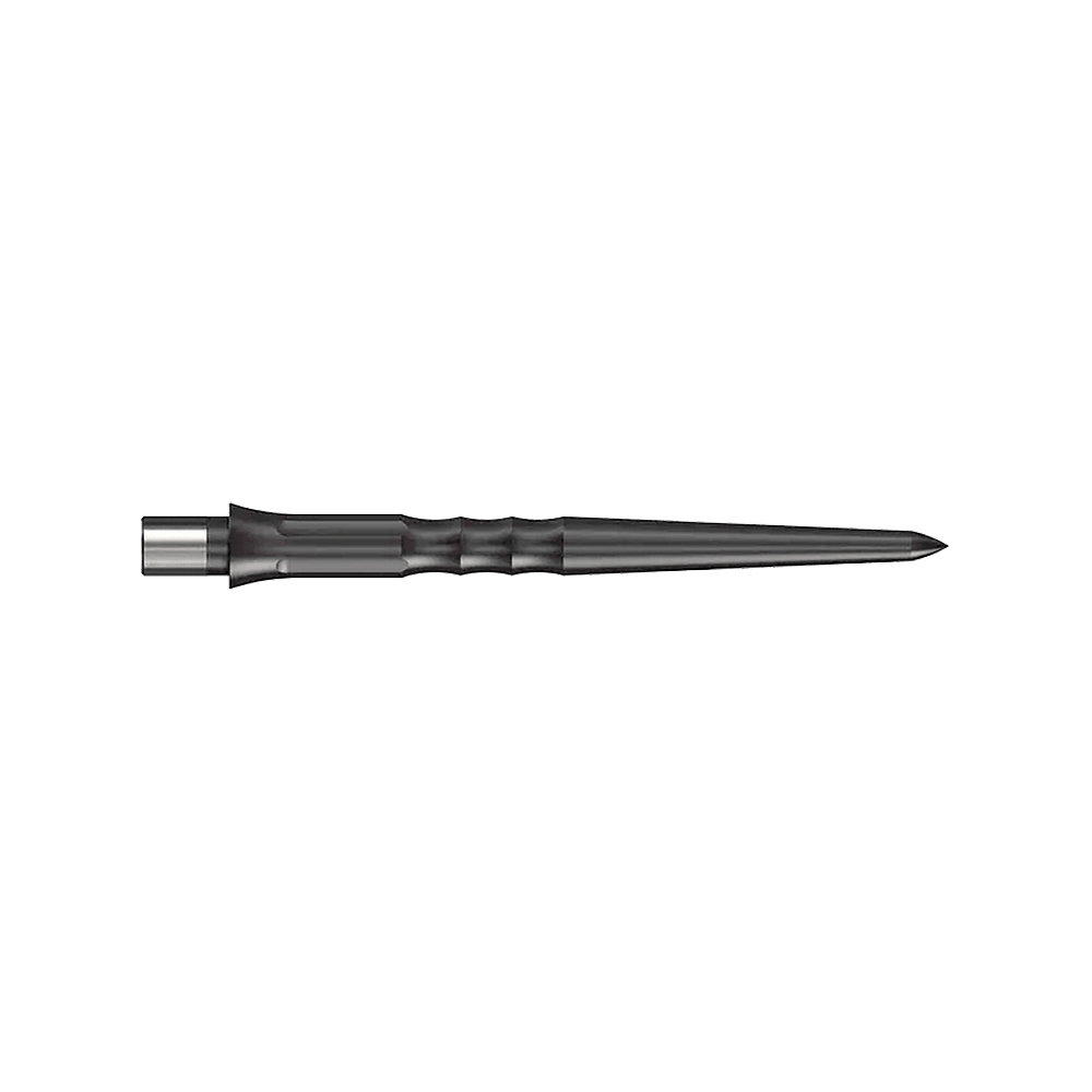 Pointes Caliburn System Steeldart - Ripple - NoLip - Noires Das Bild zeigt eine schwarze Steeldartspitze mit Riffelung. Die Spitze ist 28 mm lang und hat kein Lip-Ende.