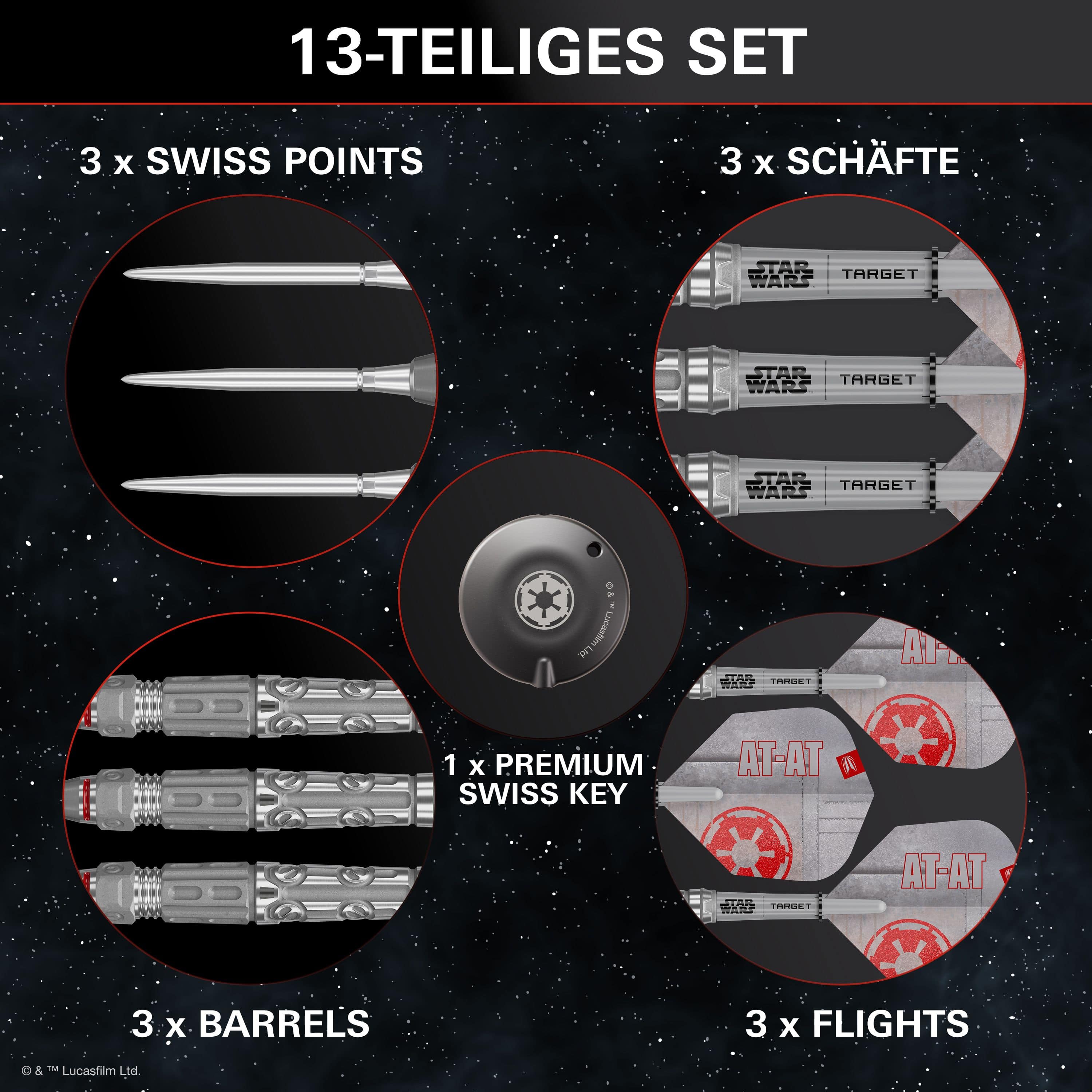 Fléchettes en acier Target Star Wars AT-AT Swiss Point Auf dem Bild sieht man die Target Star Wars AT-AT Swiss Point Steeldarts. Sie sind von den bekannten AT-AT-Maschinen aus Star Wars inspiriert.