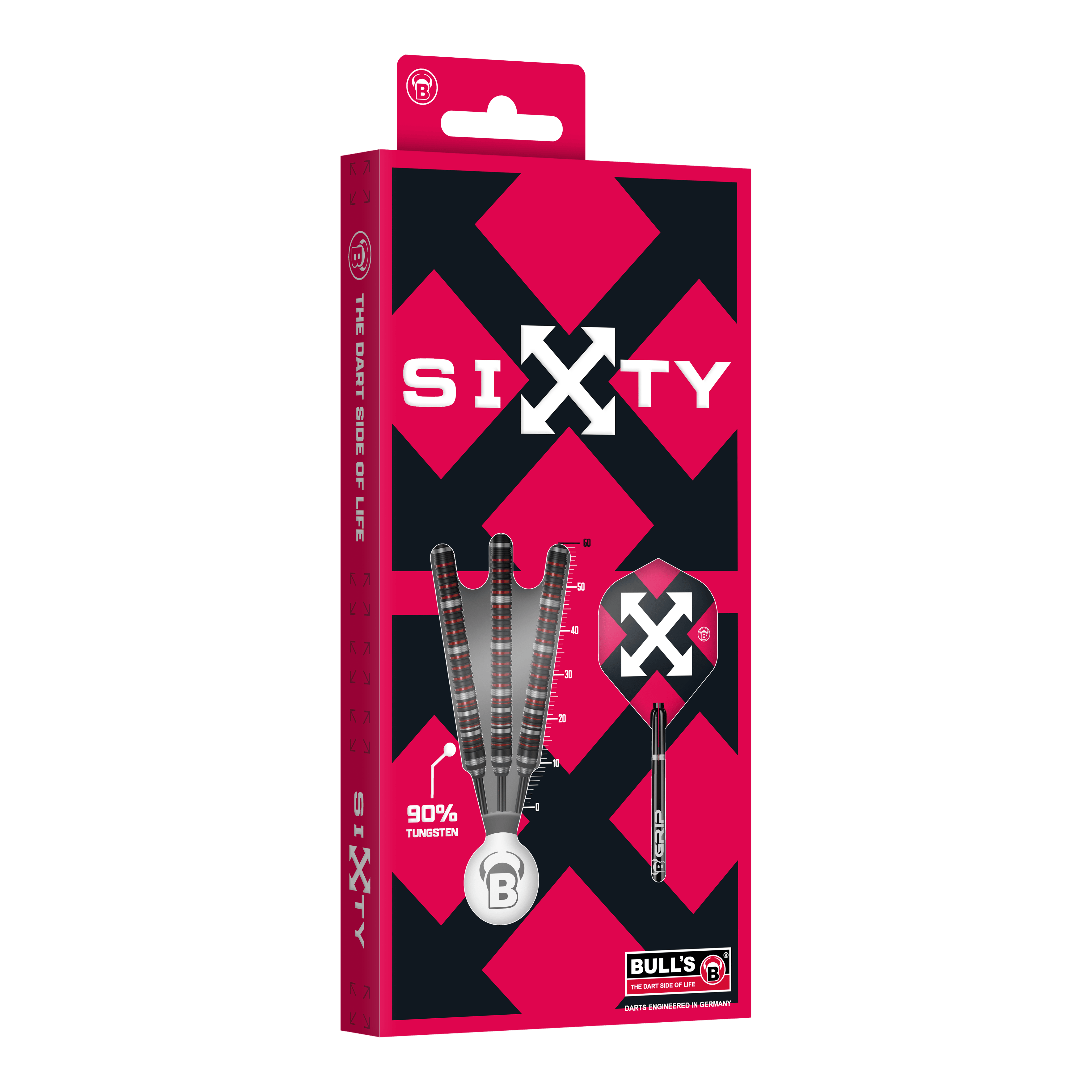 Fléchettes en acier Bulls Sixty S2 Hier sind die Bulls Sixty S2 Steeldarts abgebildet. Die Steeldarts haben ein schlankes Design und eignen sich für professionelle Spieler.
