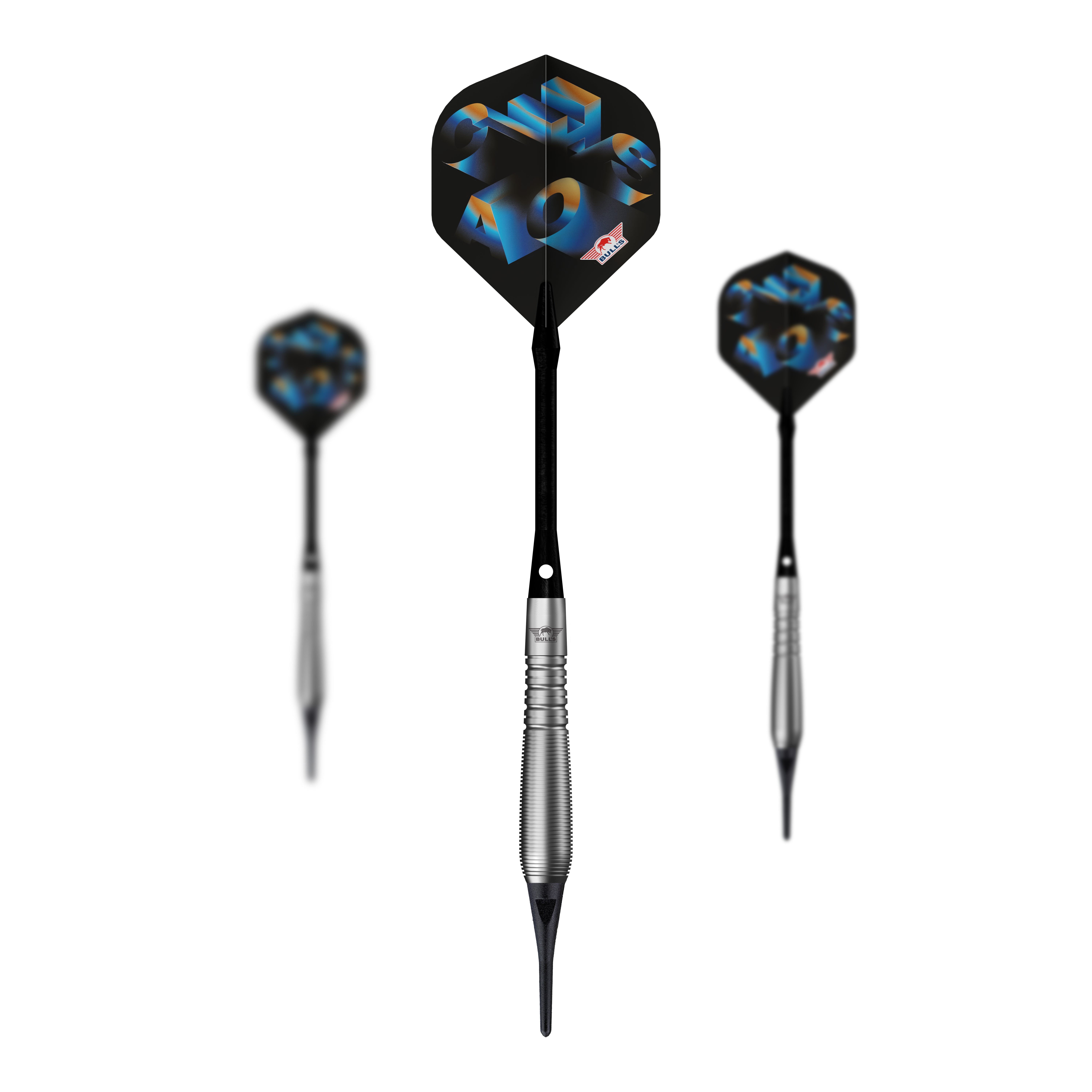 Fléchettes Bulls NL Chaos Blue Soft - 19 g Abgebildet ist ein Set Bulls NL Chaos Blue Softdarts mit 19g. Die Softdarts sind blau und werden als komplettes Set präsentiert.