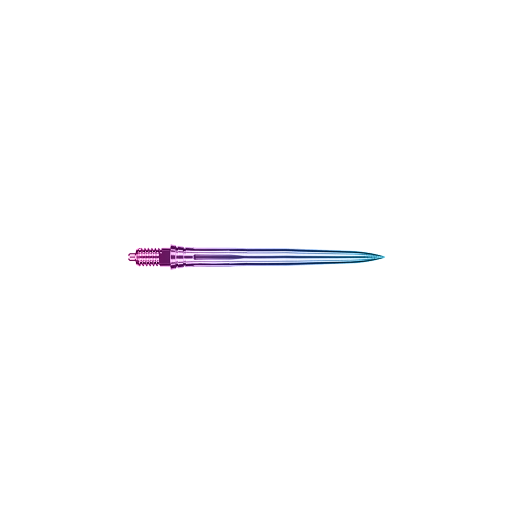Pointes de fléchettes Caliburn EZ-EVO - Lisses - Arc-en-ciel Glatte Dartspitze im Regenbogen-Farbverlauf, 28 mm Länge. Die Spitze ist mehrfach abgebildet.