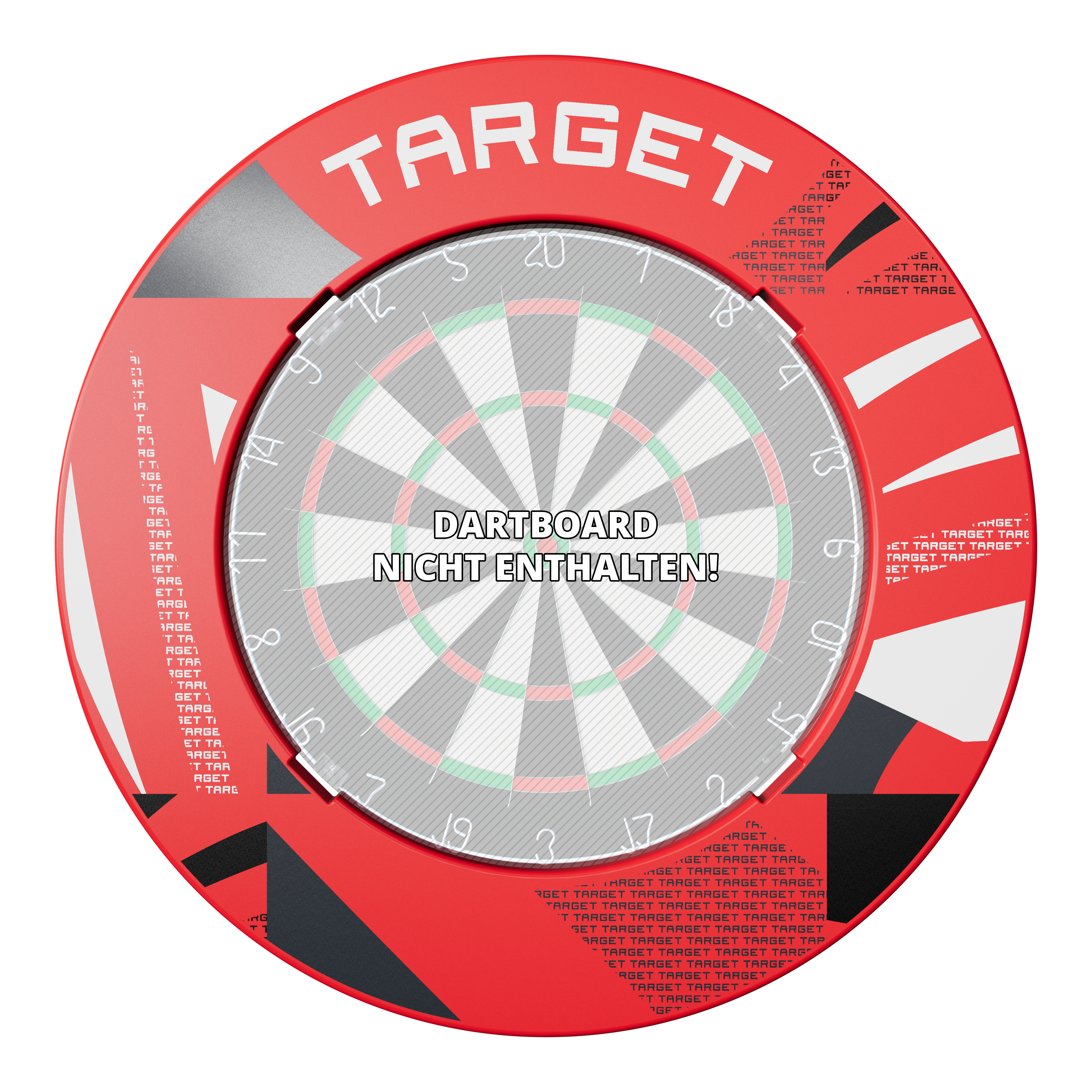 Cadre de cible à motifs crantés Abgebildet ist ein Dartboard-Surround in Rot mit Muster. Das Surround wird nah gezeigt.