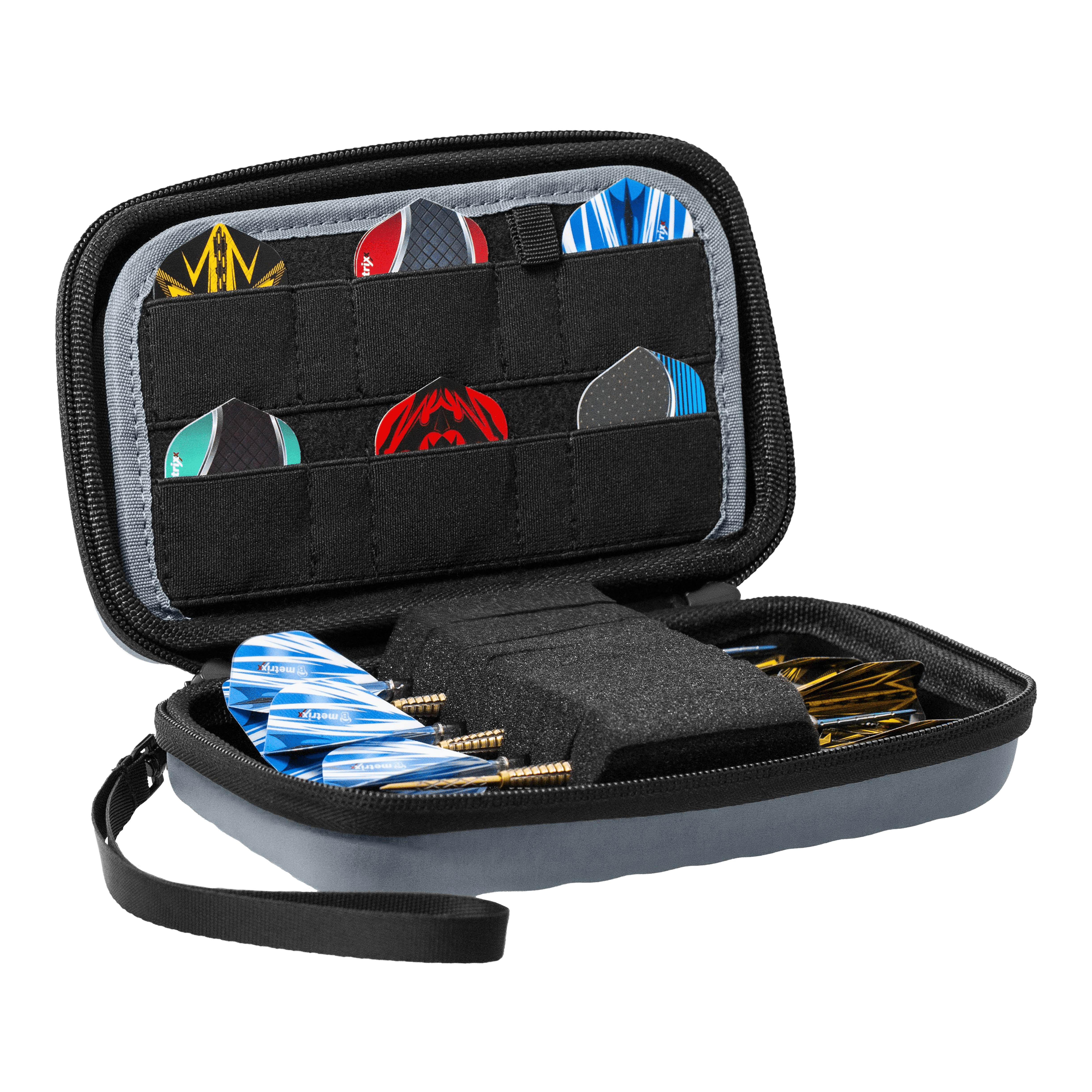 Étui à fléchettes Bulls Orbis XL - Gris Das Bild zeigt das Bulls Orbis XL Dartcase in der Farbe Grau. Dieses Etui bietet viel Platz für Dartzubehör.