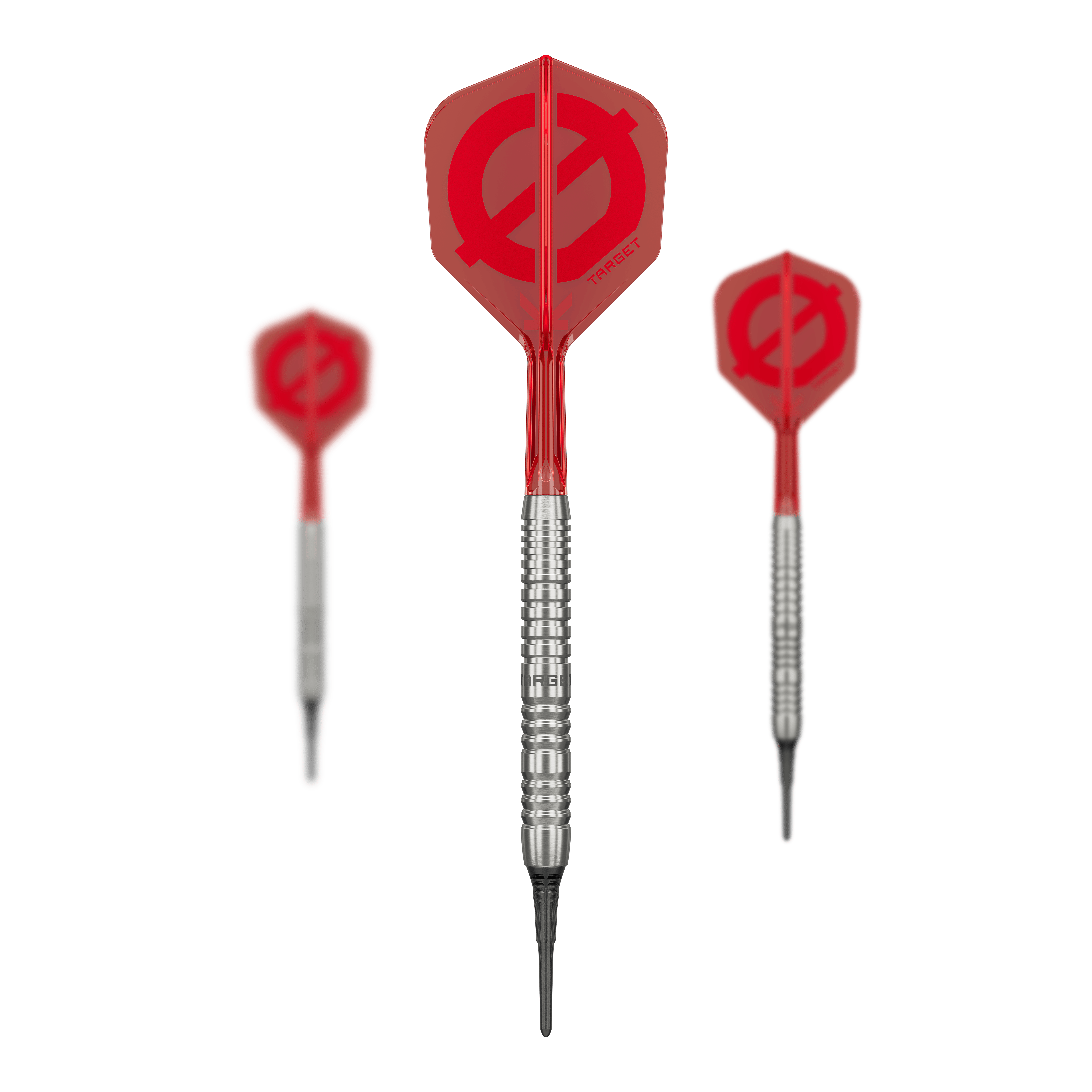 Groupe cible O 12 Softdarts Das Produkt Target Group O 12 Softdarts ist auf dem Bild zu sehen. Die Darts sind nebeneinander angeordnet.