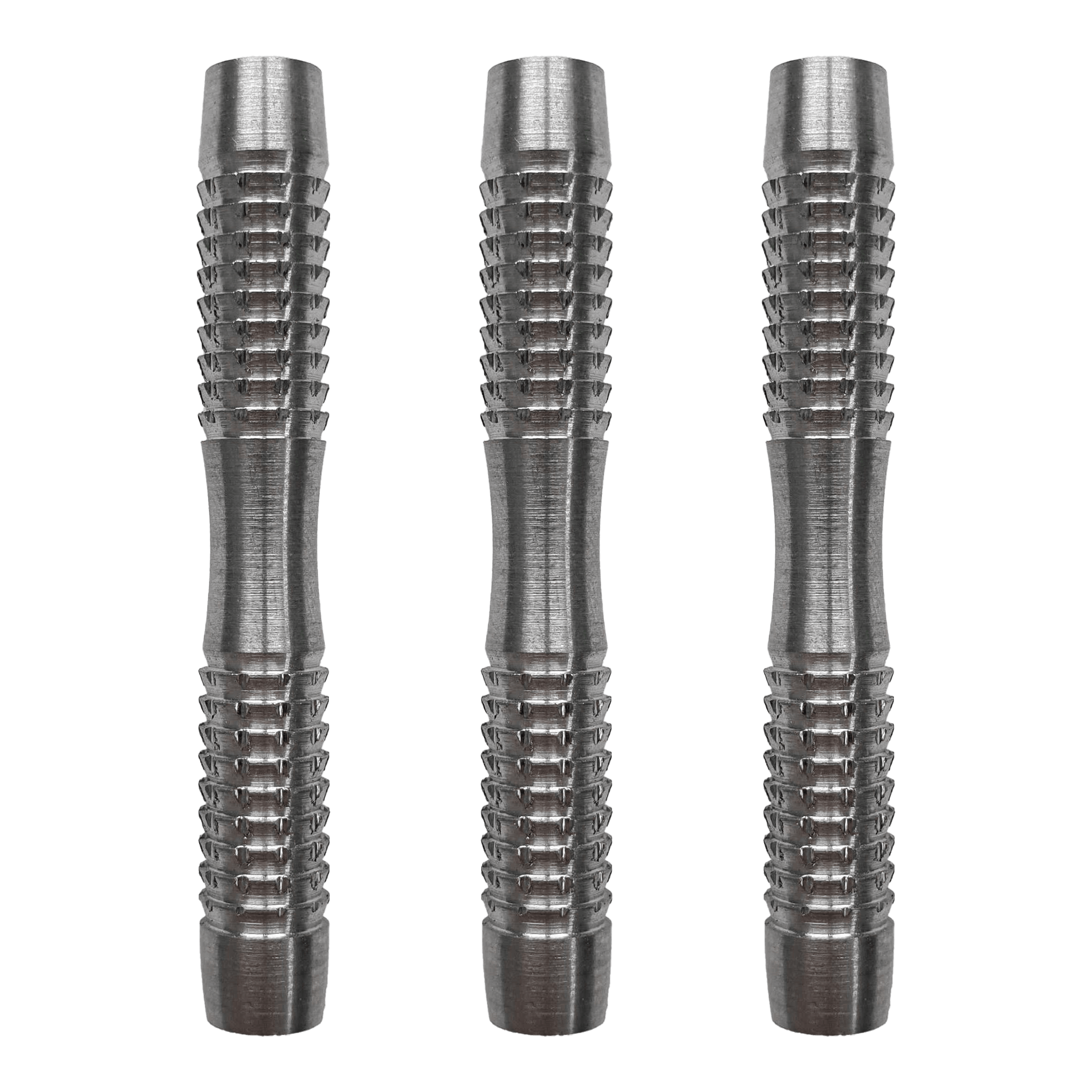 Corps de fléchettes souples McDart Blank Shark Das Bild zeigt drei silberne McDart Blank Shark Softdart-Barrels. Sie haben eine geriffelte Oberfläche für besseren Halt.