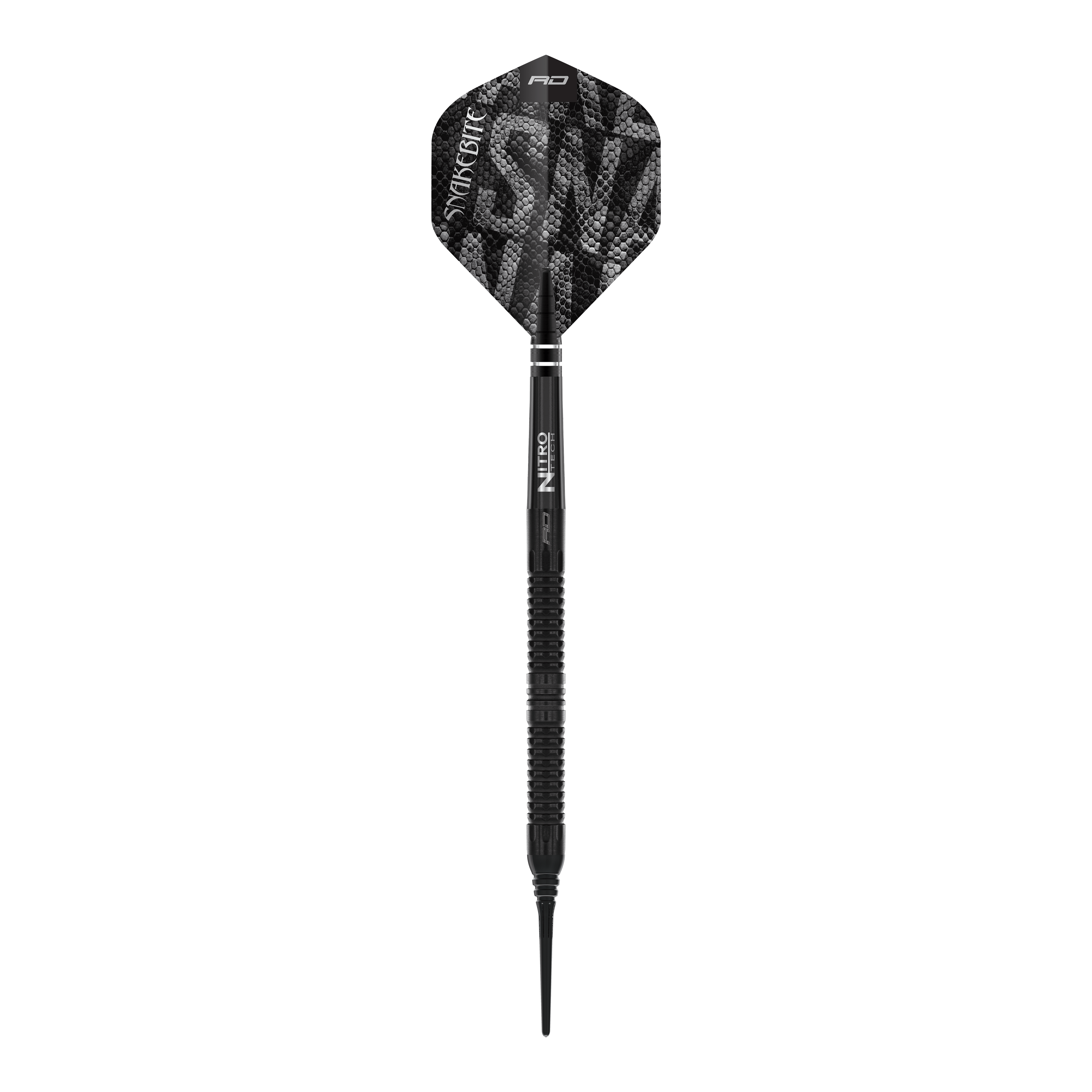 Fléchettes souples Red Dragon Peter Wright Snakebite Black Mamba - 20 g Red Dragon Peter Wright Snakebite Black Mamba Softdarts - 20g. Abgebildet ist ein Detail des Softdarts-Designs in Schwarz.
