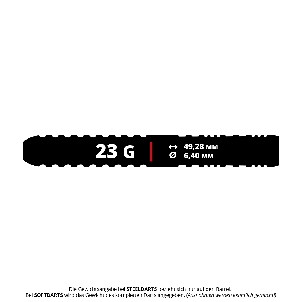 Fléchettes en acier Winmau Team 360 Ben Townley - 23 g Gezeigt werden die Winmau Team 360 Ben Townley Steeldarts mit einem Gewicht von 23g. Das Produkt wird deutlich abgebildet.