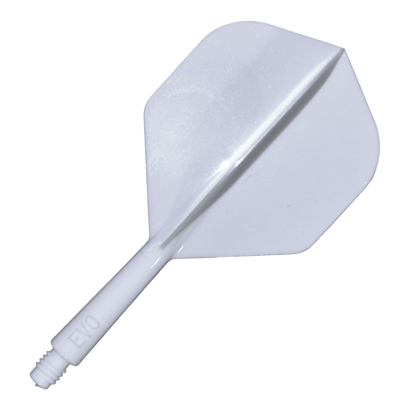 Système d'arbre de vol Evolution EVO1 - Blanc Das Bild zeigt das Evolution EVO1 Flight-Shaft-System in Weiß. Es handelt sich um ein Zubehör für Darts, das aus einem weißen Schaftsystem besteht.