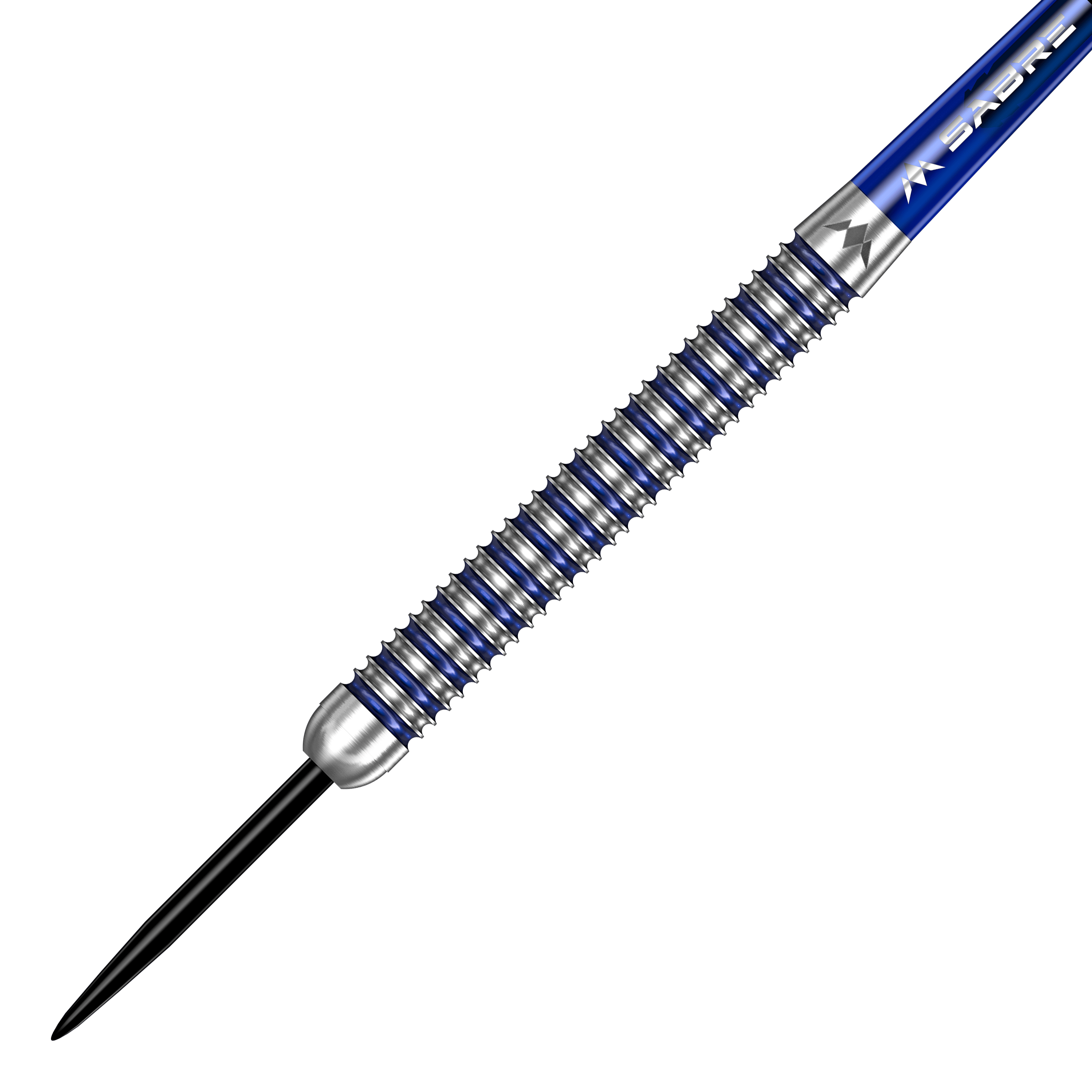 Fléchettes en acier Mission ION bleu argent Mission ION Blue Silver Steeldarts werden hier abgebildet. Die Darts haben ein blau-silbernes Design.