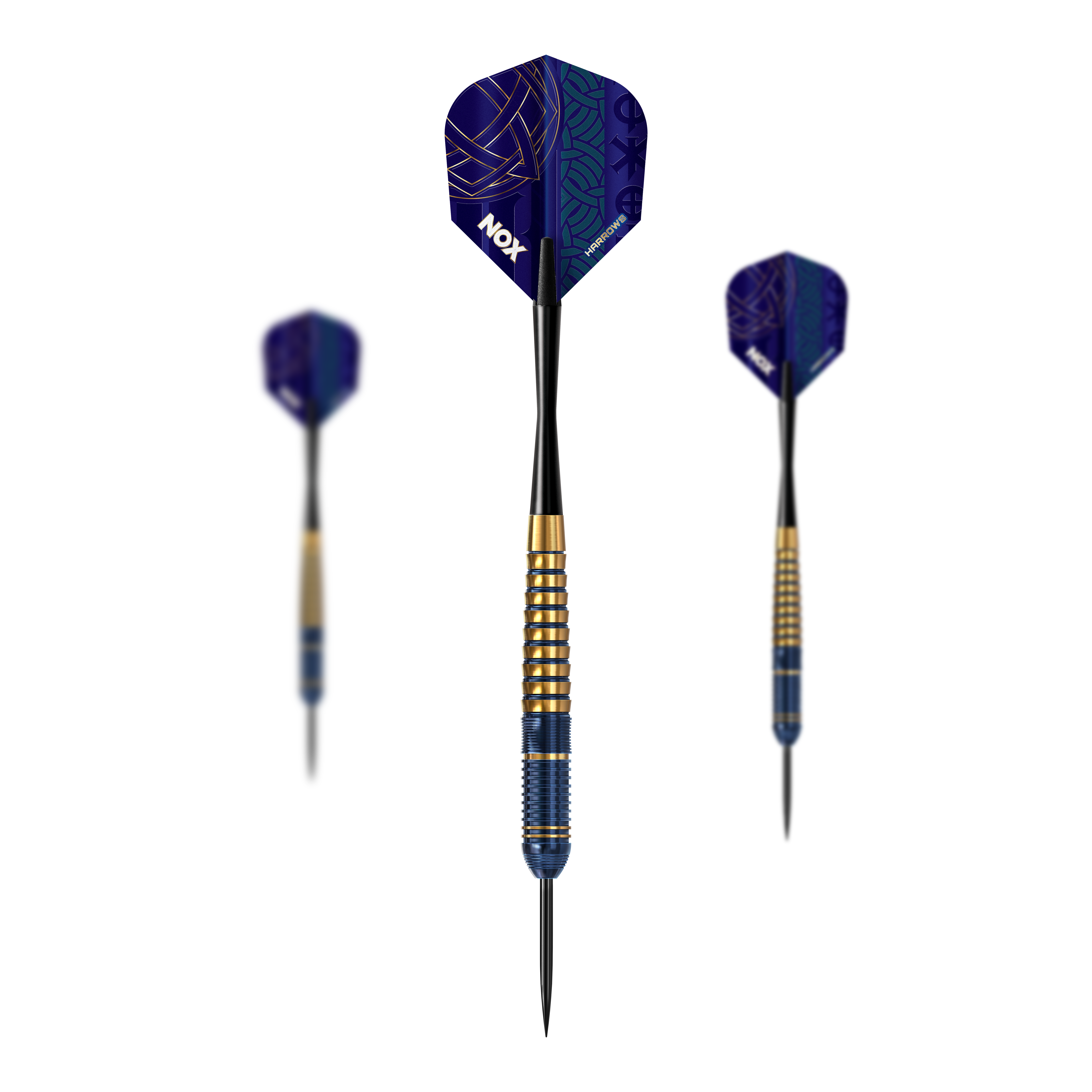 Abgebildet sind die Harrows Nox Premium Brass Steeldarts. Diese hochwertigen Dartpfeile sind speziell für Steeldart entwickelt.