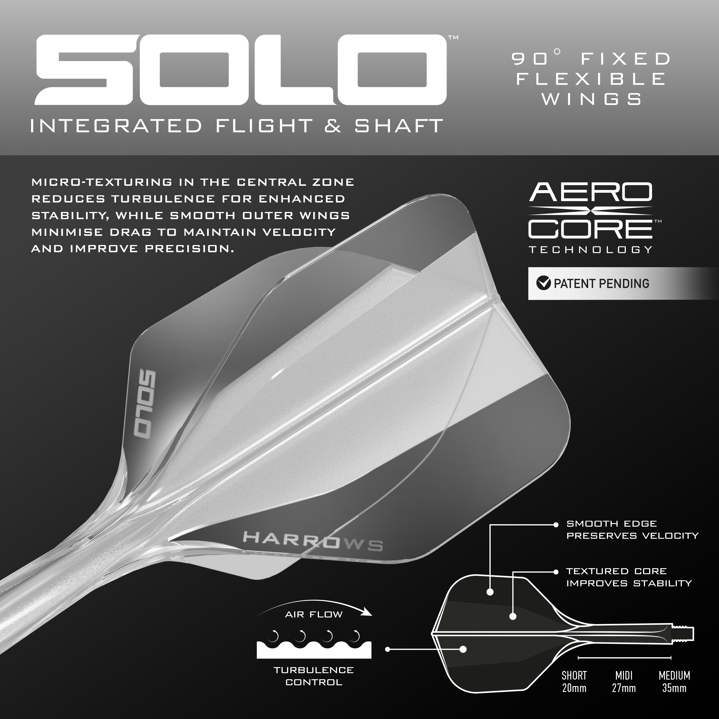 Gezeigt wird das Harrows Solo No6 Flight-Shaft-System, hier in der Ausführung Clear. Das Produkt ist vollständig dargestellt.