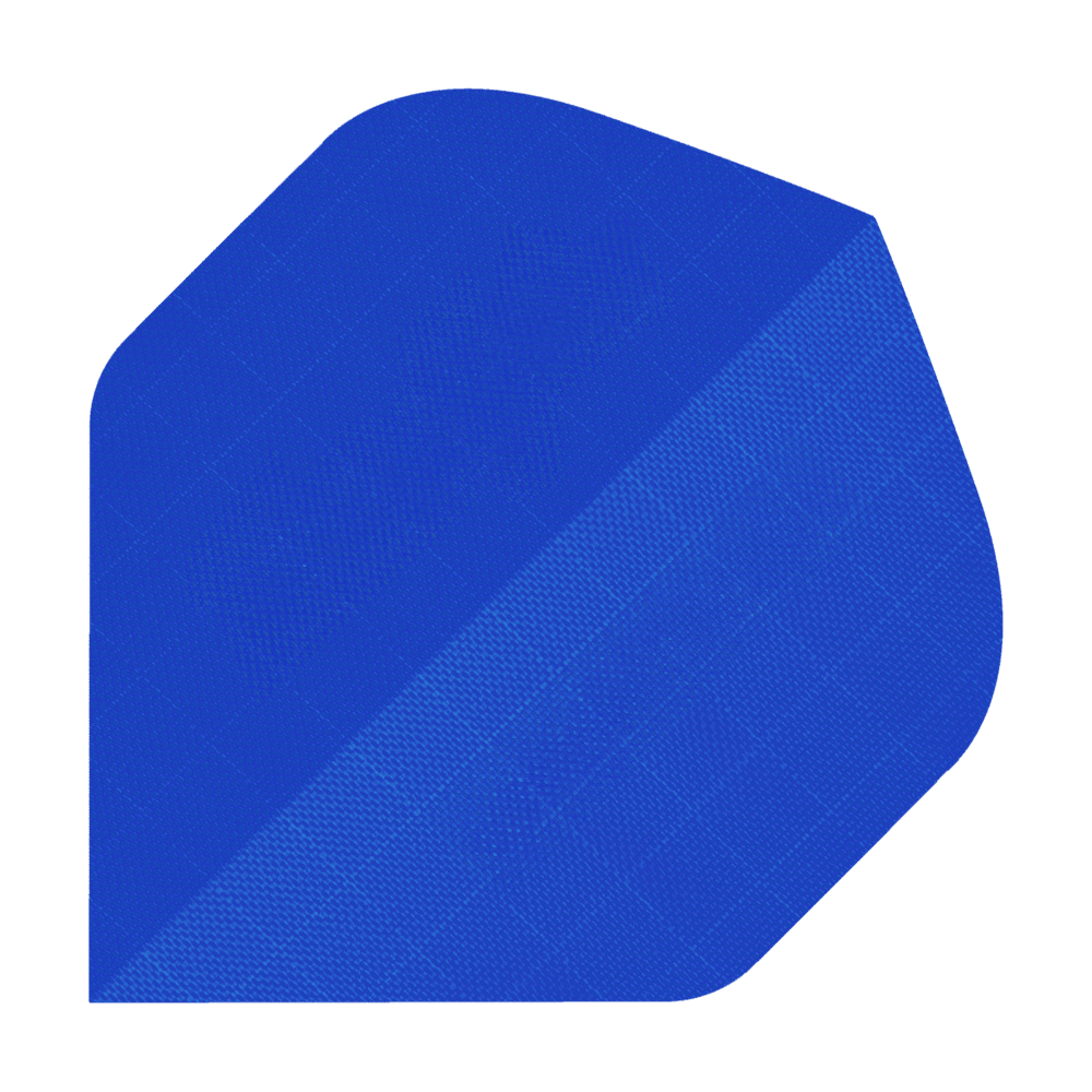 Das Bild zeigt ein blaues Stück Nylon-Stoff in der Form eines Dart-Flights. Die Oberfläche hat eine feine, strukturierte Musterung.