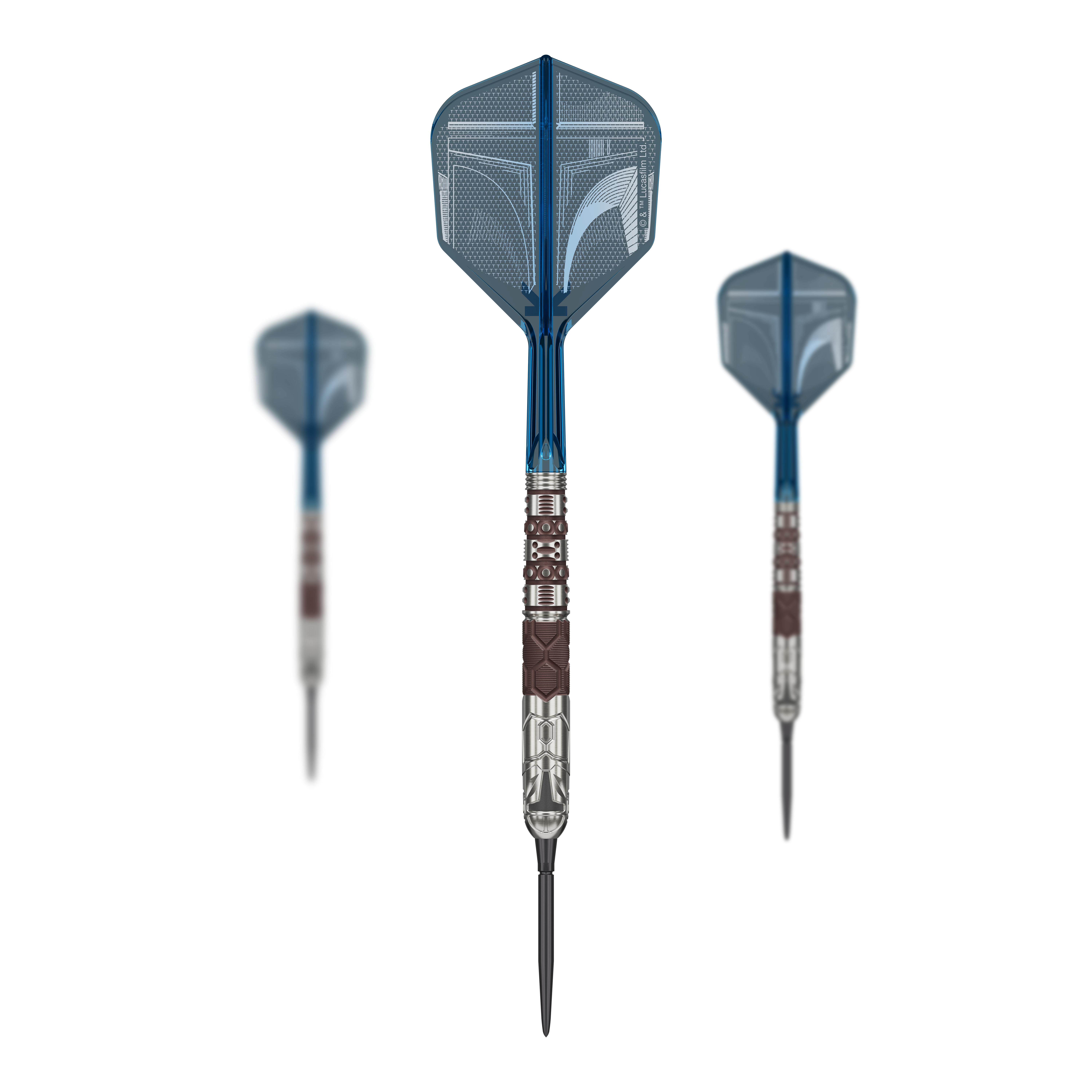 Fléchettes en acier Target Star Wars Mandalorian 95 à pointe suisse Target Star Wars Mandalorian 95 Swiss Point Steeldarts sind auf dem Bild zu sehen. Es handelt sich um spezielle Steeldarts mit Mandalorian-Design.