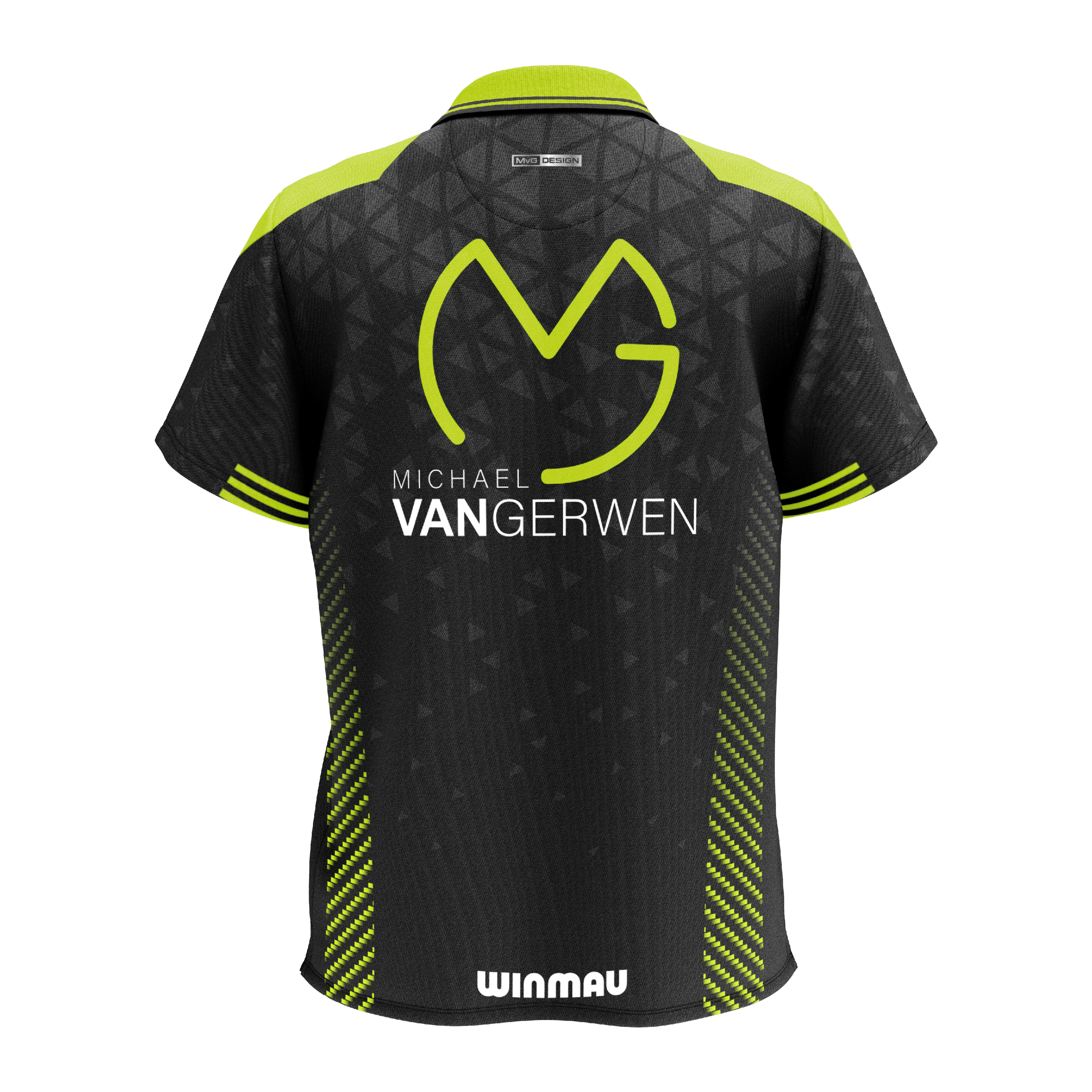 Polo Winmau Michael Van Gerwen Stage Das Bild zeigt das Winmau Michael Van Gerwen Stage Poloshirt. Es ist ein Poloshirt im Design von Michael Van Gerwen.