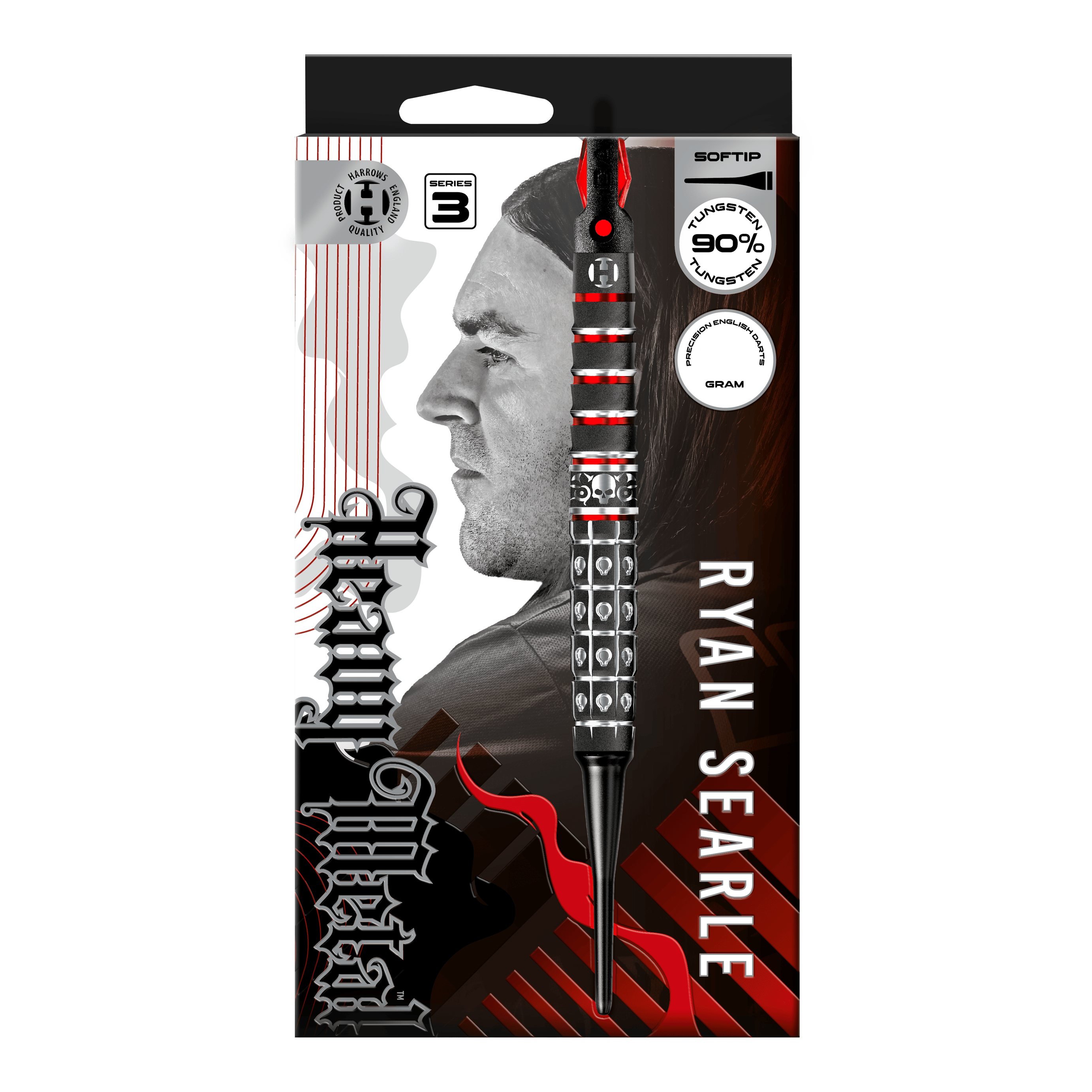 Fléchettes souples Ryan Searle Series 3 de Harrow Abgebildet ist Harrows Ryan Searle Series 3 Softdarts. Es handelt sich um einen Satz moderner Softdarts für Dartspieler.