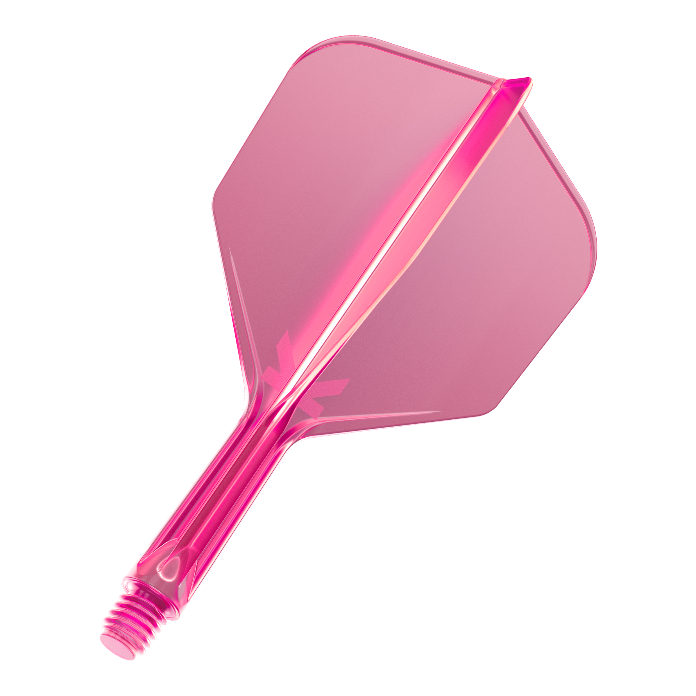 Système de vol Target K-Flex No6 - Rose fluo Das Bild zeigt eine neonpinke Dartflügel-Kombination mit integriertem Schaft. Das Material wirkt durchsichtig und hat einen modernen Look.