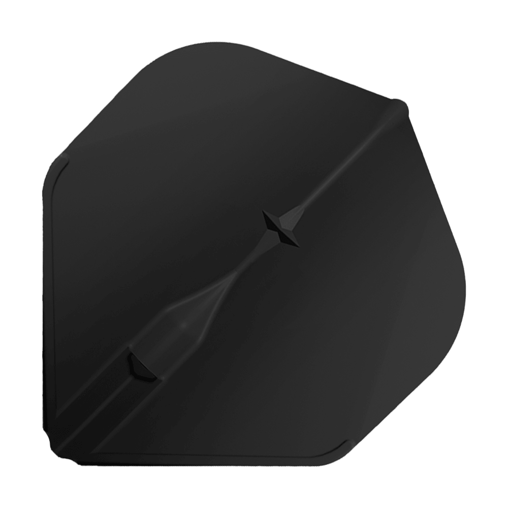 Das Bild zeigt das Produkt "L-Style Champagne L1EZ Standard Flights" in schwarzer Farbe. Es handelt sich um ein standardisiertes Dart-Flight-Zubehör mit einem schlichten, eleganten Design.