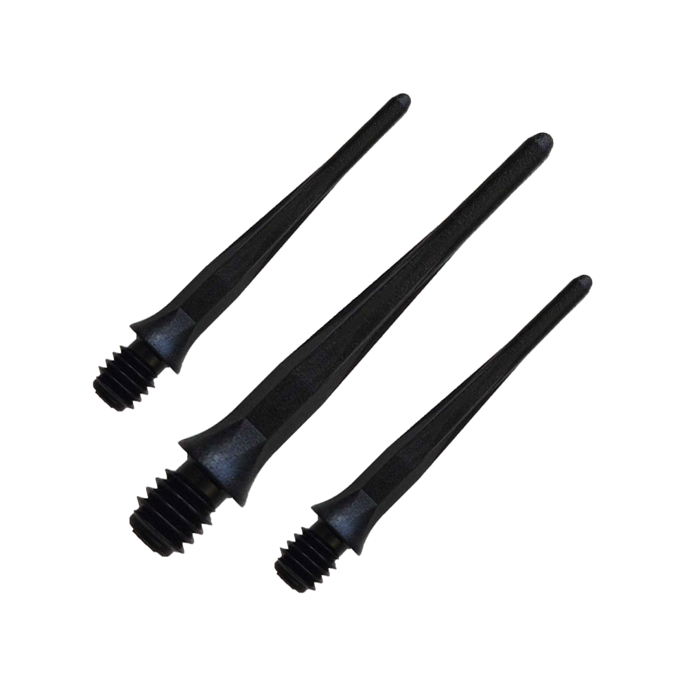 Pointes de fléchettes souples Caliburn 2BA noires - paquet de 50 Zu sehen ist ein Set der Caliburn 2BA Softdartspitzen Schwarz im 50er Pack. Diese Spitzen bieten zuverlässigen Halt für Dartspieler.
