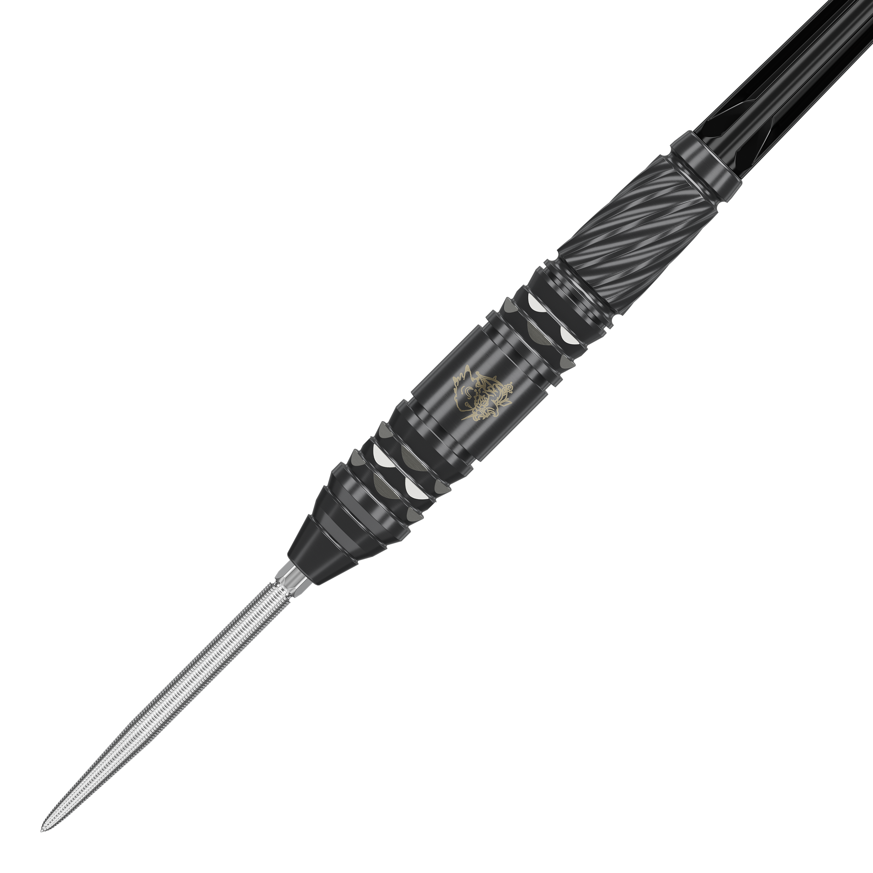 Fléchettes en acier Target Japan Black Marque Dragon GEN2 Swiss Point Das Bild zeigt einen schwarzen Steeldart der Marke "Target Japan Black Marque Dragon GEN2 Swiss Point". Der Dart hat ein auffälliges, modernes Design mit silbernen und schwarzen Akzenten.