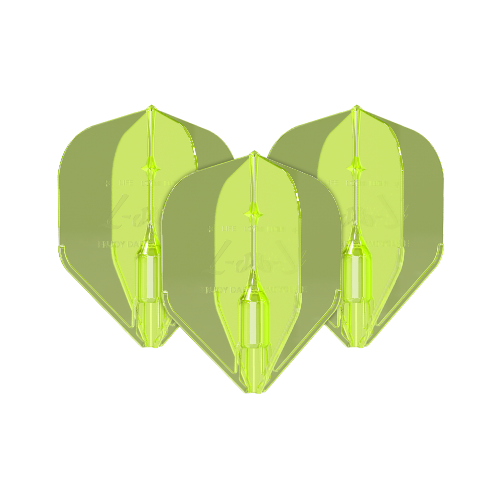 Vols L-Style Fantom L1EZ Jaune Néon Auf dem Bild sind drei neongelbe Dart-Flights des Modells "L-Style Fantom L1EZ" zu sehen. Sie haben eine auffällige Farbe und eine stabile Form.