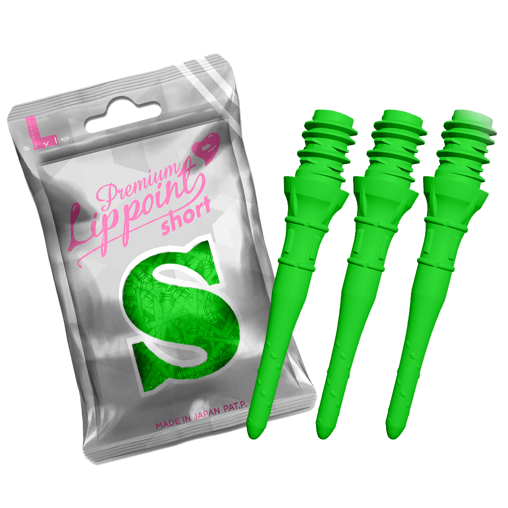 L-Style Premium Lippoints Short (30er Pack) Ein Set Dartspitzen in verschiedenen Ausführungen ist hier dargestellt. Die Spitzen sind in einer Reihe angeordnet.