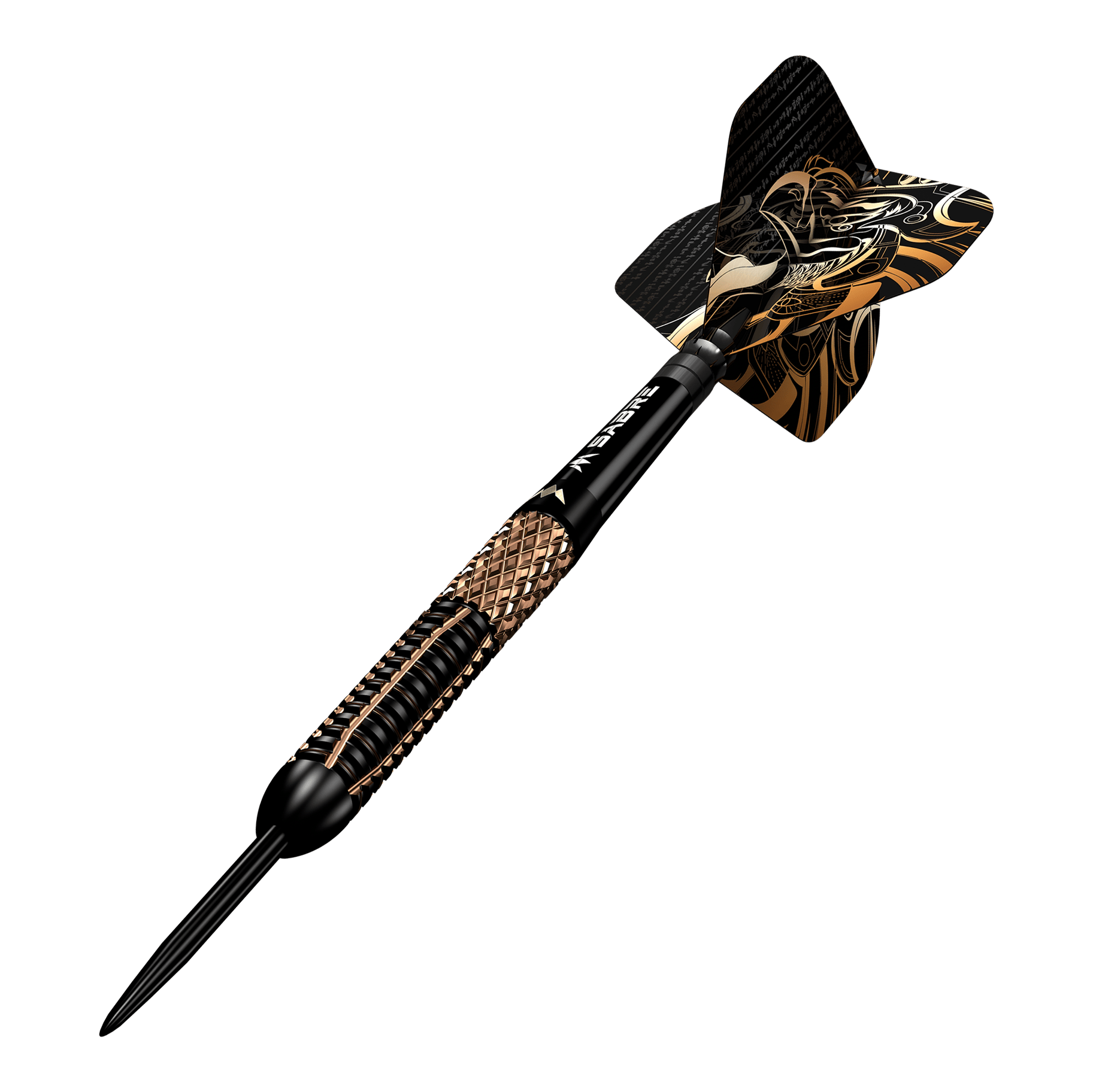 Fléchettes en acier de la Mission Horus Der abgebildete Artikel ist ein Mission Horus Steeldart. Er hat ein auffälliges Design mit goldenen und schwarzen Details auf dem Schaft und den Flights.