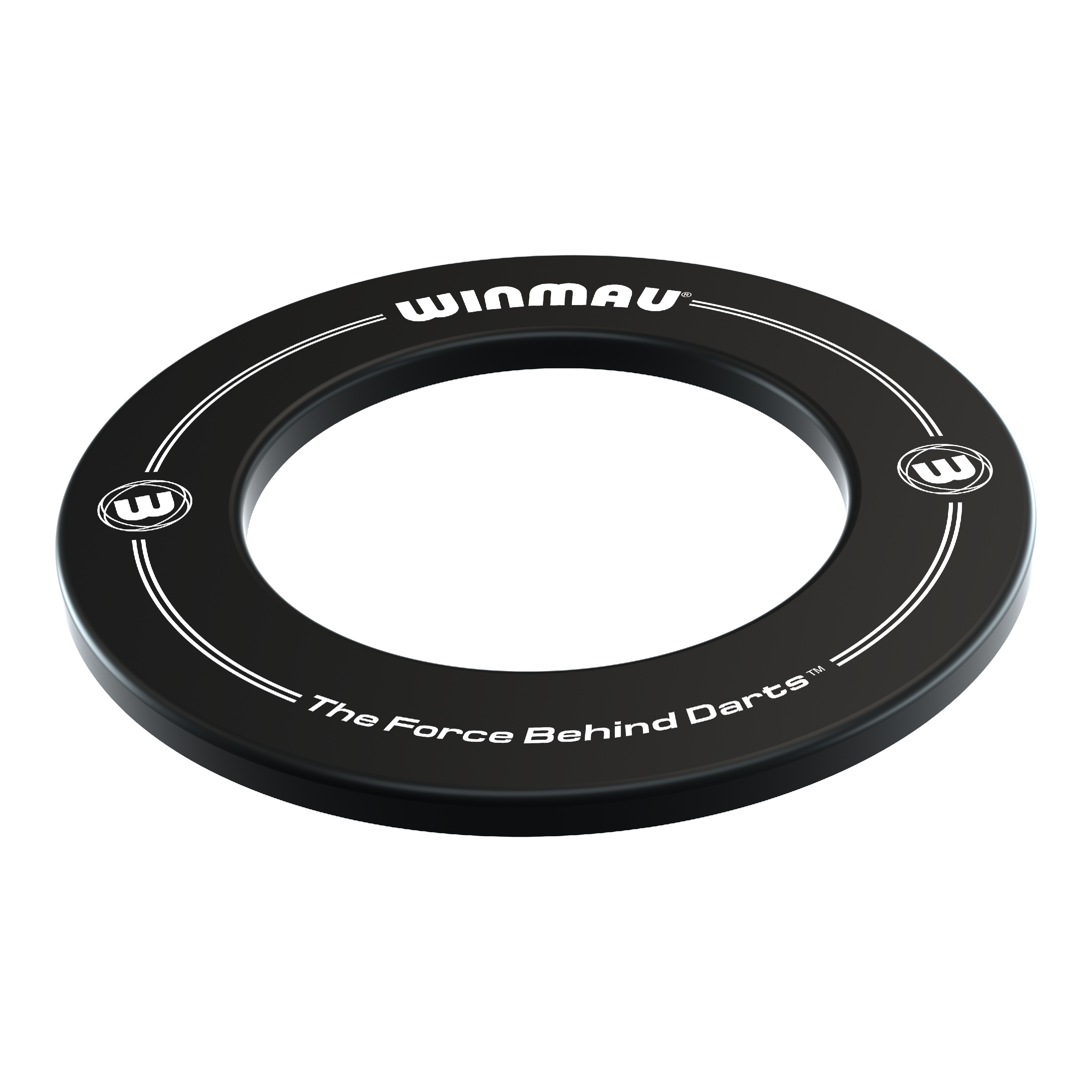 Winmau Dartboard Surround 2022 Auf dem Bild ist ein schwarzer Dartboard-Surround der Marke Winmau zu sehen. Auf dem Surround steht der Slogan „The Force Behind Darts“.