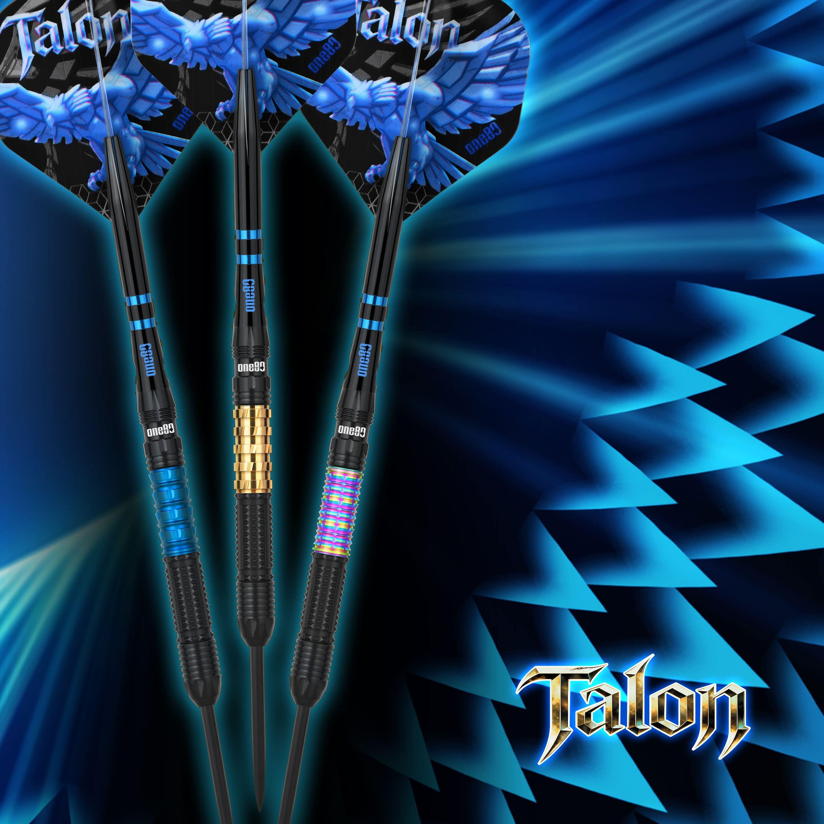 Fléchettes en acier One80 Talon T1 Das Bild präsentiert die One80 Talon Steeldarts. Diese Steeldarts überzeugen durch ihre besondere Griffigkeit.